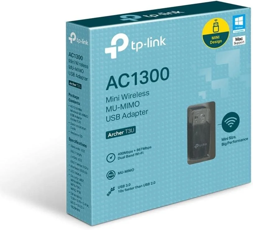آداپتور وای فای USB تی پی-لینک AC1300 (Archer T3U) - آداپتور شبکه بی سیم دو بانده 2.4G/5G برای کامپیوترهای شخصی، دانگل وای فای MU-MIMO، USB 3.0، پشتیبانی از ویندوز 11، 10، 8.1، 8، 7، XP/Mac OS X 10.9-10.14 آداپتور وای فای USB تی پی-لینک AC1300 (Archer T3U) - آداپتور شبکه بی سیم دو بانده 2.4G/5G برای کامپیوترهای شخصی، دانگل وای فای MU-MIMO، USB 3.0، پشتیبانی از ویندوز 11، 10، 8.1، 8، 7، XP/Mac OS X 10.9-10.14