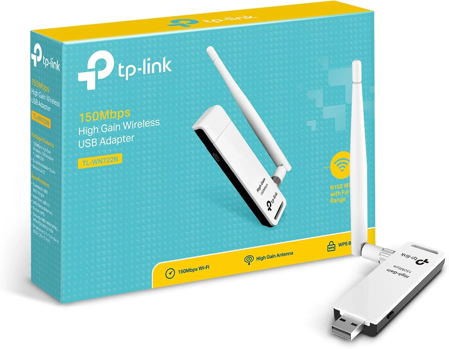 دانگل وای فای USB نانو TP-Link 150Mbps آداپتور شبکه بی سیم با برد بالا برای کامپیوترهای شخصی و لپ تاپ ها. پشتیبانی از Win10/8.1/8/7/XP Linux 2.6.18-4.4.3, Mac OS 10.9-10.15 (TL-WN722N)