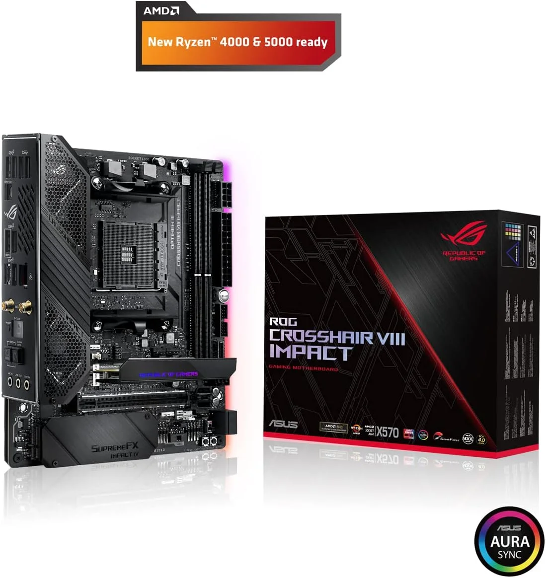 مادربرد گیمینگ ASUS ROG CROSSHAIR VIII IMPACT (AMD X570) AM4 Min-DTX با کارت SO-DIMM.2 (دوگانه M.2)، Wi-Fi 6 (802.11 ax)، PCIe 4.0، صدای SupremeFX، نورپردازی Aura Sync RGB LED، SATA 6Gb/s و USB 3.2 Gen 2 مادربرد گیمینگ ASUS ROG CROSSHAIR VIII IMPACT (AMD X570) AM4 Min-DTX با کارت SO-DIMM.2 (دوگانه M.2)، Wi-Fi 6 (802.11 ax)، PCIe 4.0، صدای SupremeFX، نورپردازی Aura Sync RGB LED، SATA 6Gb/s و USB 3.2 Gen 2