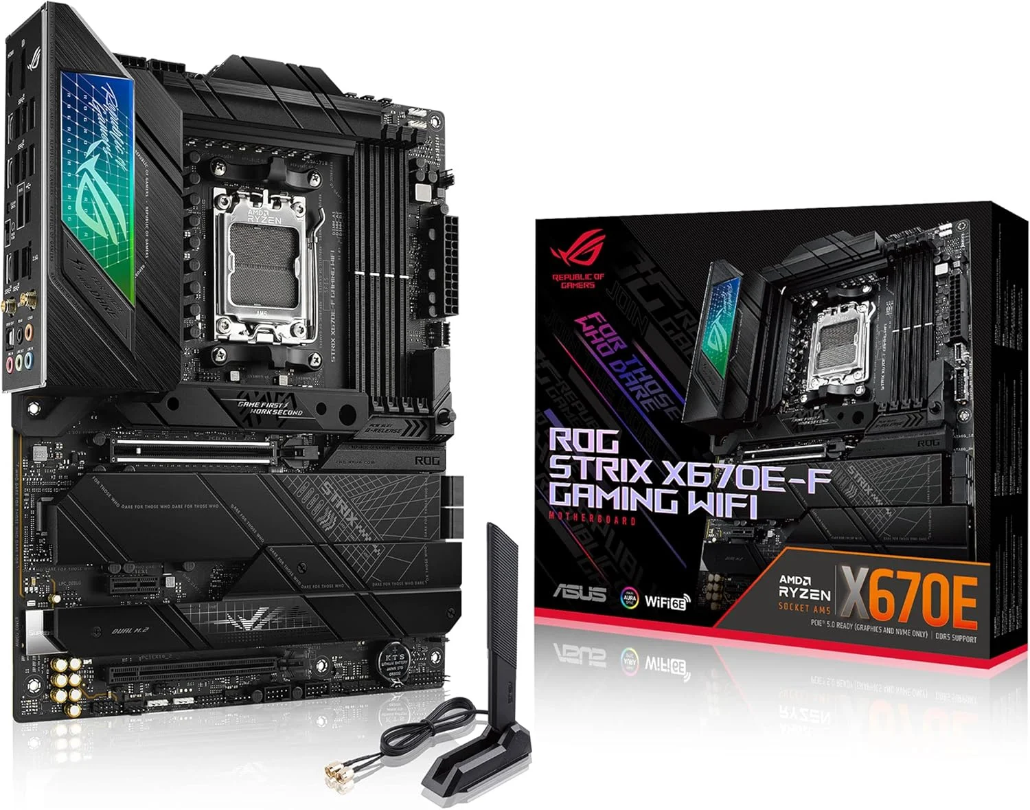 مادربرد گیمینگ ایسوس ROG Strix X670E F Gaming WiFi AMD Ryzen AM5 ATX، دارای 16+2 فاز تغذیه، DDR5، 4 عدد M.2 با هیت سینک، USB 3.2 Gen 2x2، PCIe 5.0، WiFi 6E، AI Cooling II، Aura Sync RGB، H410