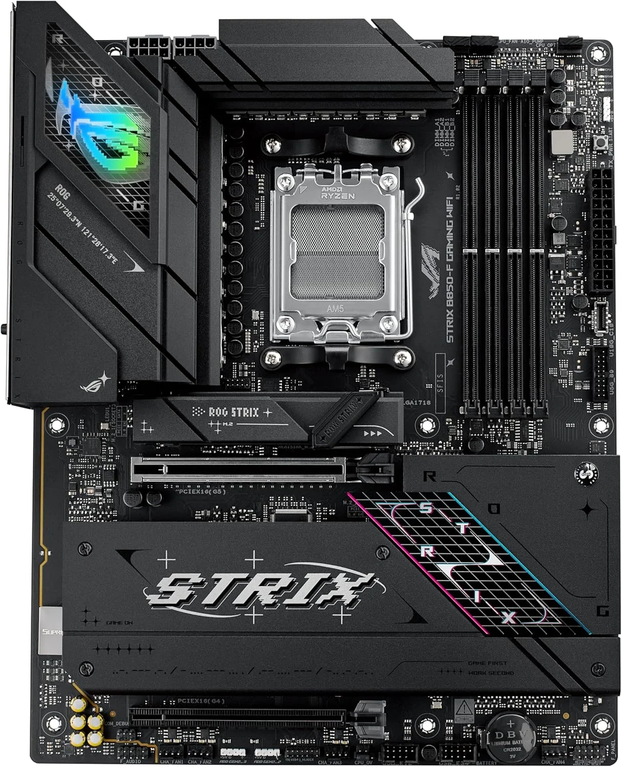 مادربرد گیمینگ ایسوس ROG Strix B850-F WiFi، AMD ATX، دارای 16+2+2 فاز قدرت، اسلات DDR5، PCIe 5.0 با اسلات Q-Release، 4 اسلات M.2، WiFi 7 با آنتن WiFi Q، مشاور هوش مصنوعی، AI Networking II
