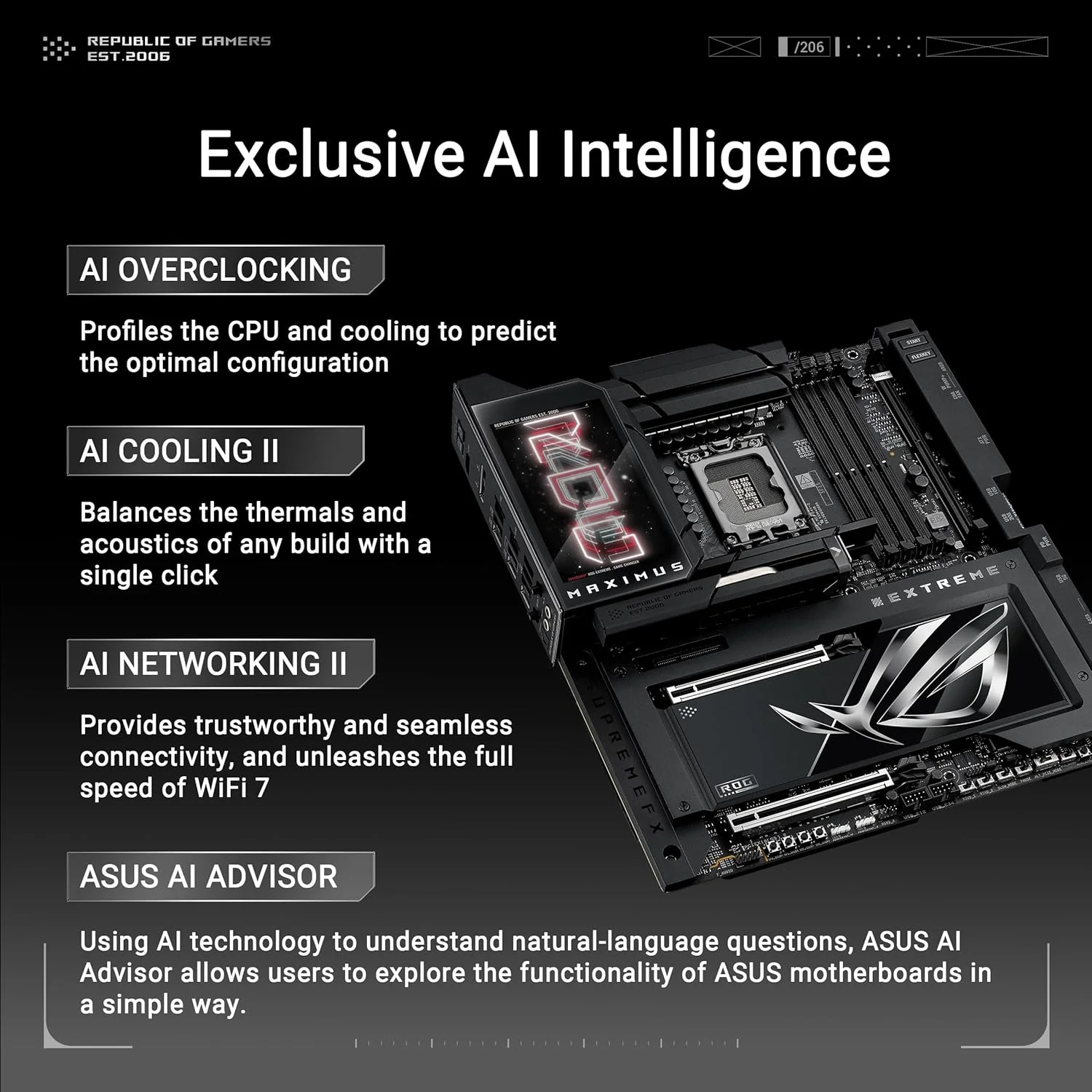 مادربرد ایسوس ROG MAXIMUS Z890 EXTREME Intel® Z890 LGA 1851 E-ATX، مجهز به هوش مصنوعی پیشرفته، 24+2+1+2 فاز، DDR5، WiFi7، LAN 2.5G/10G، PCIe® 5.0 M.2، Thunderbolt™ 5، USB Type-C®، اورکلاک هوش مصنوعی، صفحه نمایش LCD 5 اینچی