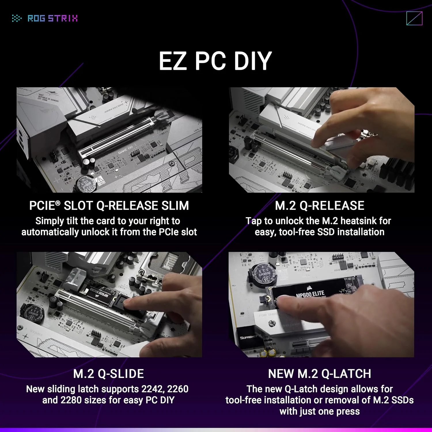 مادربرد ایسوس ROG STRIX B860-A GAMING WIFI: اینتل LGA 1851، یک اسلات PCIe 5.0 x16 SafeSlot، یک اسلات PCIe 4.0 x16، چهار اسلات DIMM DDR5 9066+ MT/s، چهار اسلات M.2، اسمبل آسان - سفید مادربرد ایسوس ROG STRIX B860-A GAMING WIFI: اینتل LGA 1851، یک اسلات PCIe 5.0 x16 SafeSlot، یک اسلات PCIe 4.0 x16، چهار اسلات DIMM DDR5 9066+ MT/s، چهار اسلات M.2، اسمبل آسان - سفید