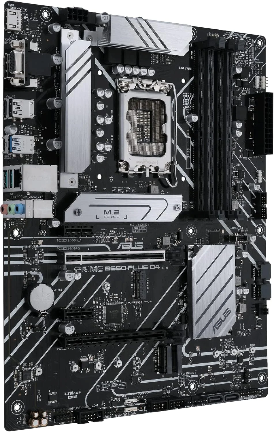 مادربرد ایسوس پرایم B660-PLUS D4 LGA 1700 (نسل دوازدهم اینتل) ATX (PCIe 4.0, DDR4, 3xM.2 Slots, 2.5Gb LAN, USB 3.2 Gen 2x2 Type-C پشتی درگاه, USB 3.2 Gen 1 Type-C جلویی, پشتیبانی از Thunderbolt 4 Header)