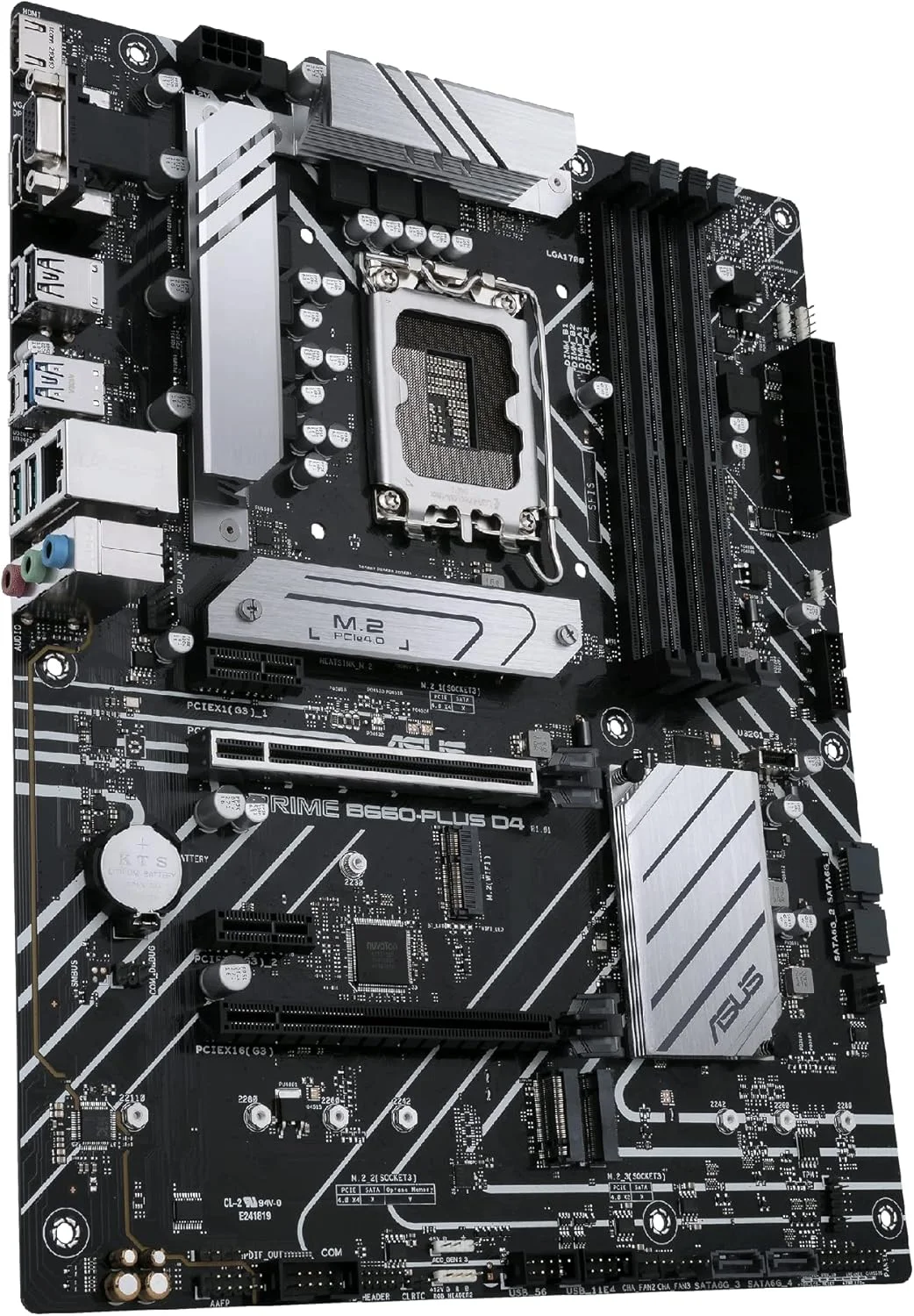 مادربرد ایسوس پرایم B660-PLUS D4 LGA 1700 (نسل دوازدهم اینتل) ATX (PCIe 4.0, DDR4, 3xM.2 Slots, 2.5Gb LAN, USB 3.2 Gen 2x2 Type-C پشتی درگاه, USB 3.2 Gen 1 Type-C جلویی, پشتیبانی از Thunderbolt 4 Header)