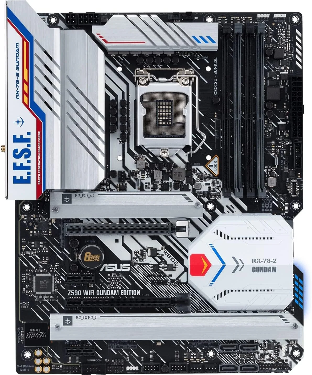 مادربرد گیمینگ ایسوس Z590 WiFi Gundam Edition، LGA 1200 (نسل 11/10 اینتل)، ATX (PCIe 4.0، 3xM.2/NVMe SSD، USB 3.2 gen 1 پنل جلویی Type-C، WiFi 6، LAN 2.5Gb، Thunderbolt 4، نورپردازی Aura RGB)