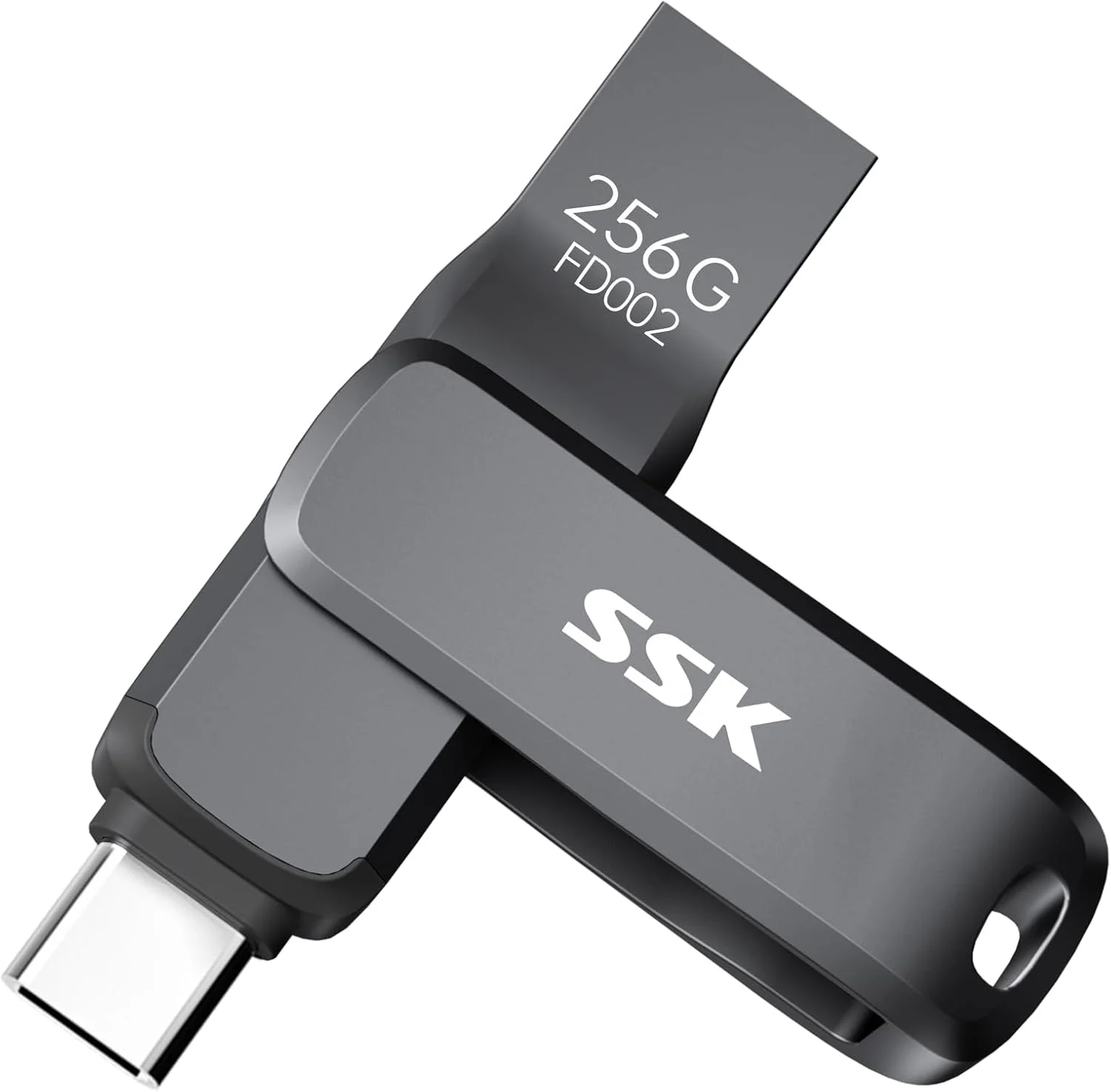 فلش مموری 256 گیگابایتی USB 3.2 SSK، سرعت خواندن تا 200 مگابایت بر ثانیه، فلش درایو دوگانه با USB Type-C و USB A، فلش درایو فلزی مشکی مقاوم برای تلفن های هوشمند، تبلت ها، MacOS، کامپیوترها، خودرو، تلویزیون