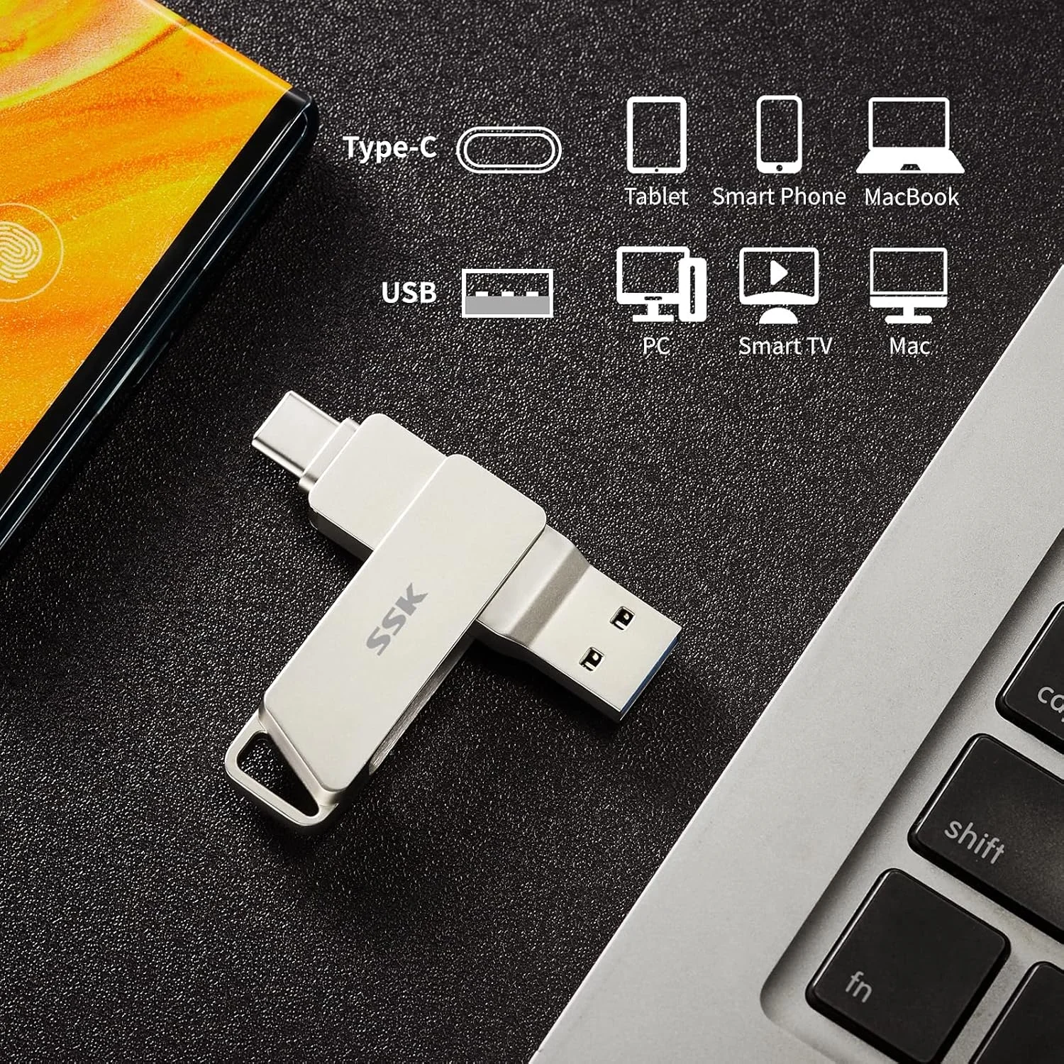 فلش مموری USB C با ظرفیت 256 گیگابایت SSK، سرعت انتقال تا 200 مگابایت بر ثانیه، دارای دو کانکتور 2 در 1 تایپ C + USB 3.2، سازگار با تاندربولت 3 برای گوشی های اندروید، مک بوک/پرو/ایر و غیره فلش مموری USB C با ظرفیت 256 گیگابایت SSK، سرعت انتقال تا 200 مگابایت بر ثانیه، دارای دو کانکتور 2 در 1 تایپ C + USB 3.2، سازگار با تاندربولت 3 برای گوشی های اندروید، مک بوک/پرو/ایر و غیره