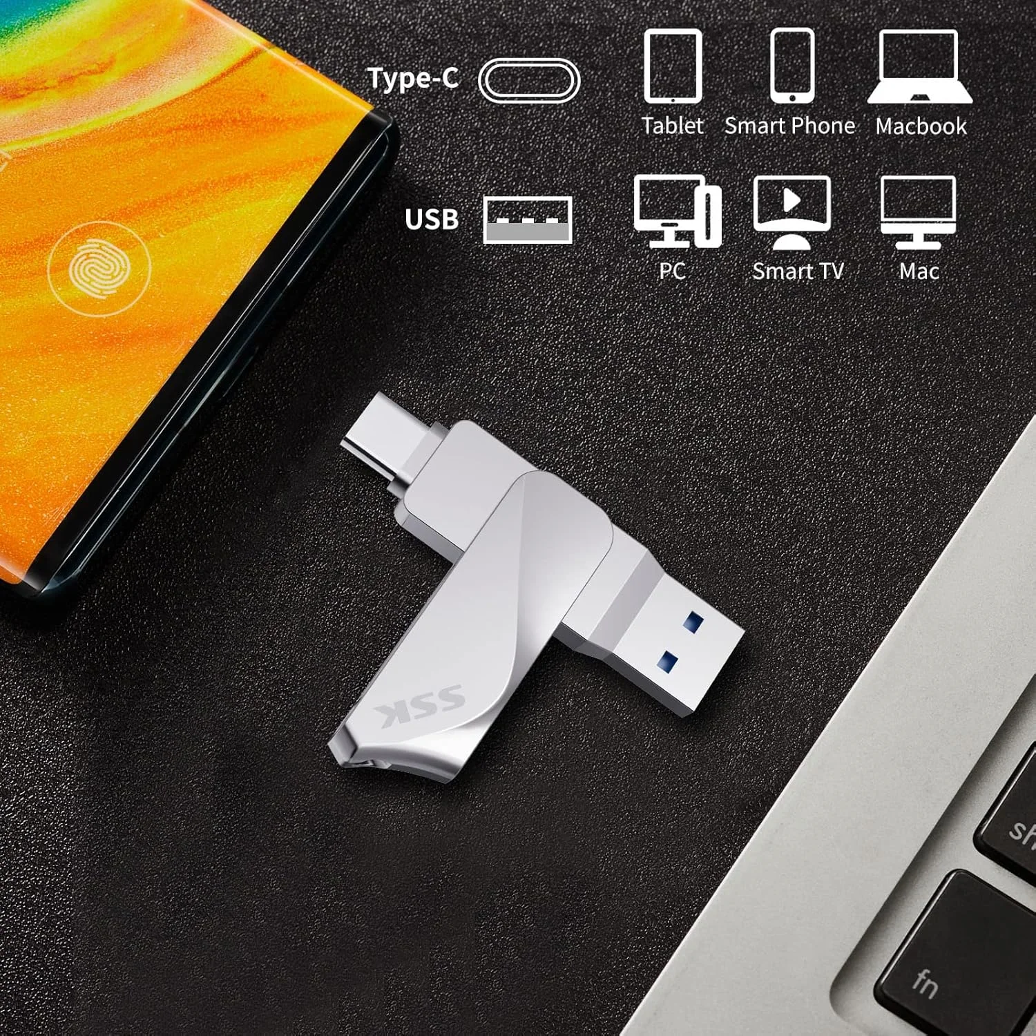 فلش مموری USB C دوگانه SSK با ظرفیت 256 گیگابایت، فلش درایو 2 در 1 OTG Type C + USB A 3.2 Gen 1، سرعت انتقال تا 200 مگابایت بر ثانیه، مناسب برای گوشی های اندروید/تبلت ها/مک/لپ تاپ فلش مموری USB C دوگانه SSK با ظرفیت 256 گیگابایت، فلش درایو 2 در 1 OTG Type C + USB A 3.2 Gen 1، سرعت انتقال تا 200 مگابایت بر ثانیه، مناسب برای گوشی های اندروید/تبلت ها/مک/لپ تاپ