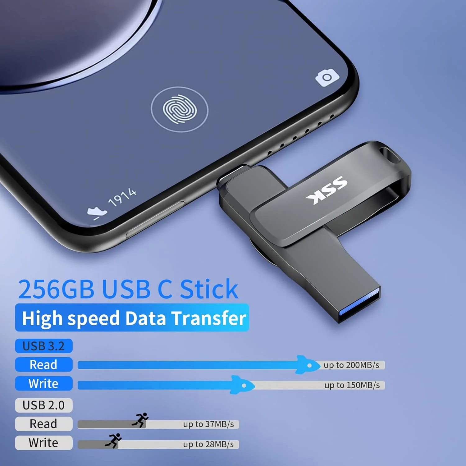 فلش مموری 256 گیگابایتی USB 3.2 SSK، سرعت خواندن تا 200 مگابایت بر ثانیه، فلش درایو دوگانه با USB Type-C و USB A، فلش درایو فلزی مشکی مقاوم برای تلفن های هوشمند، تبلت ها، MacOS، کامپیوترها، خودرو، تلویزیون فلش مموری 256 گیگابایتی USB 3.2 SSK، سرعت خواندن تا 200 مگابایت بر ثانیه، فلش درایو دوگانه با USB Type-C و USB A، فلش درایو فلزی مشکی مقاوم برای تلفن های هوشمند، تبلت ها، MacOS، کامپیوترها، خودرو، تلویزیون
