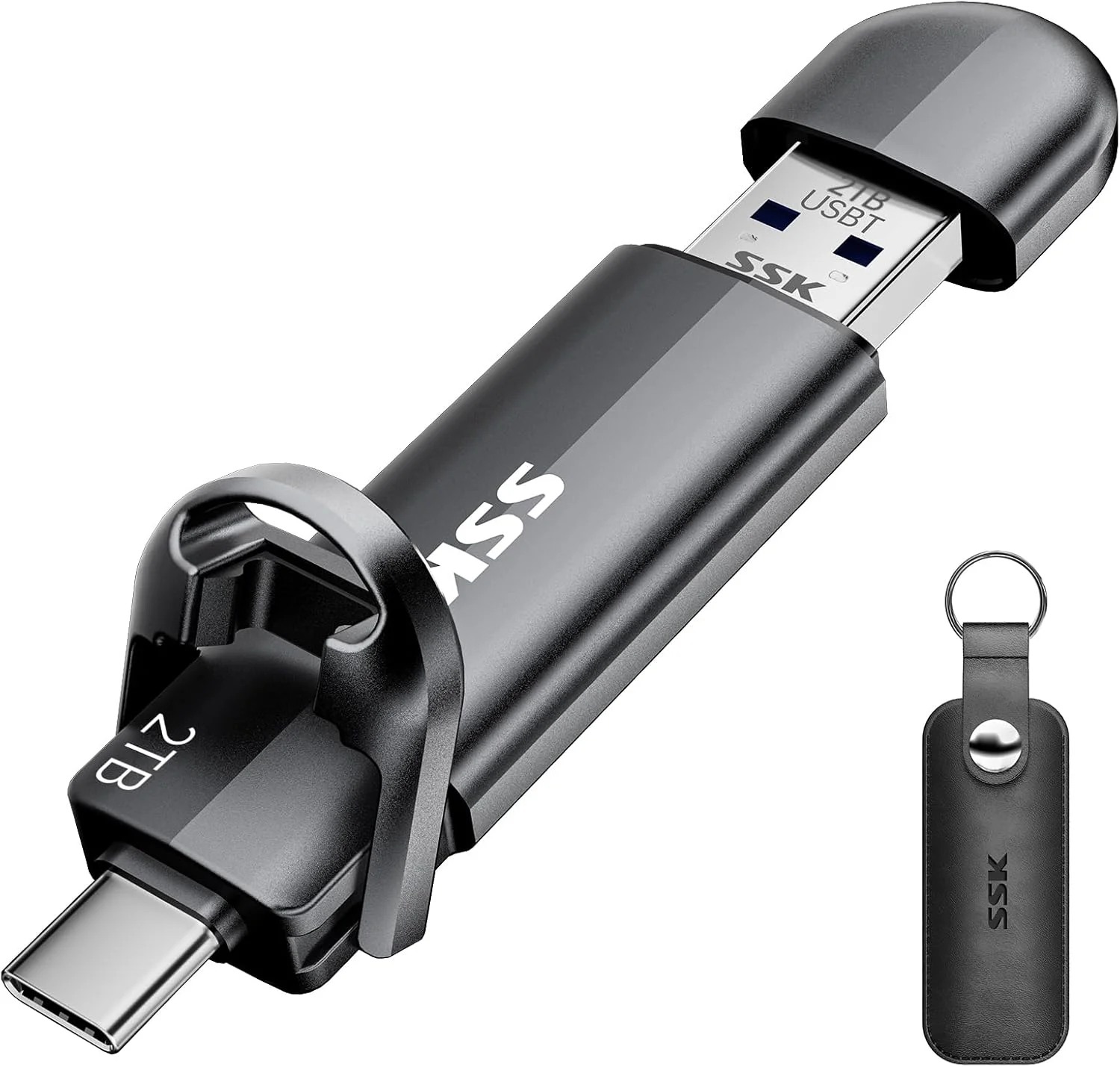 فلش مموری USB SSK 2 ترابایت، درایو حالت جامد اکسترنال، فلش درایو قابل حمل SSD با سرعت 550 مگابایت بر ثانیه، فلش مموری 2 در 1 دوگانه USB-C Type-C + USBA 3.2 Gen 2 برای آیفون 15/16/PS4/تلفن/تبلت اندروید/ویندوز/مک