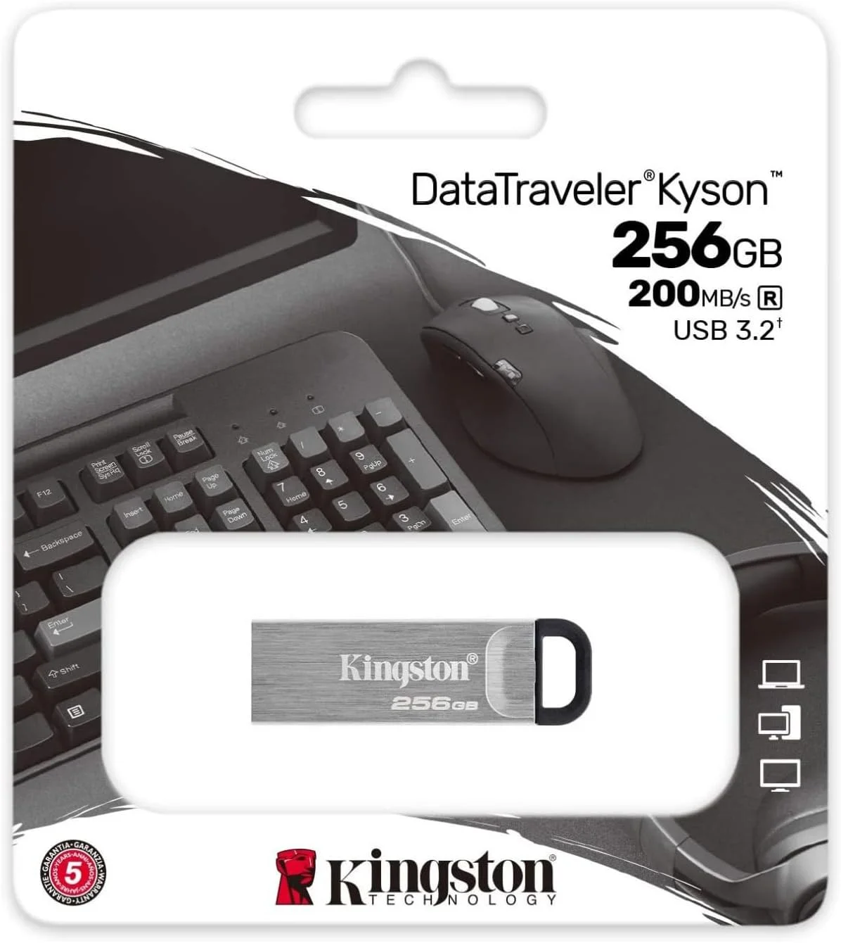 فلش مموری کینگستون DataTraveler Kyson با ظرفیت 256 گیگابایت، USB 3.2 Gen 1، بدنه فلزی مدل DTKN/256GB