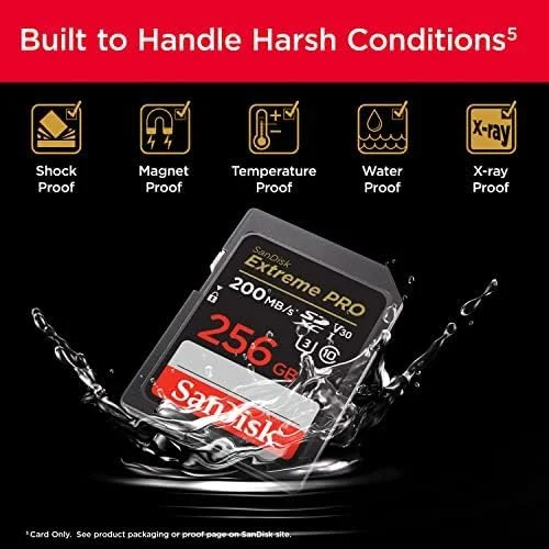 کارت حافظه SanDisk 256GB Extreme PRO SDXC به همراه RescuePRO Deluxe، تا 200MB/s، UHS I، Class 10، U3، V30 SDSDXXD 256G GN4IN، مشکی