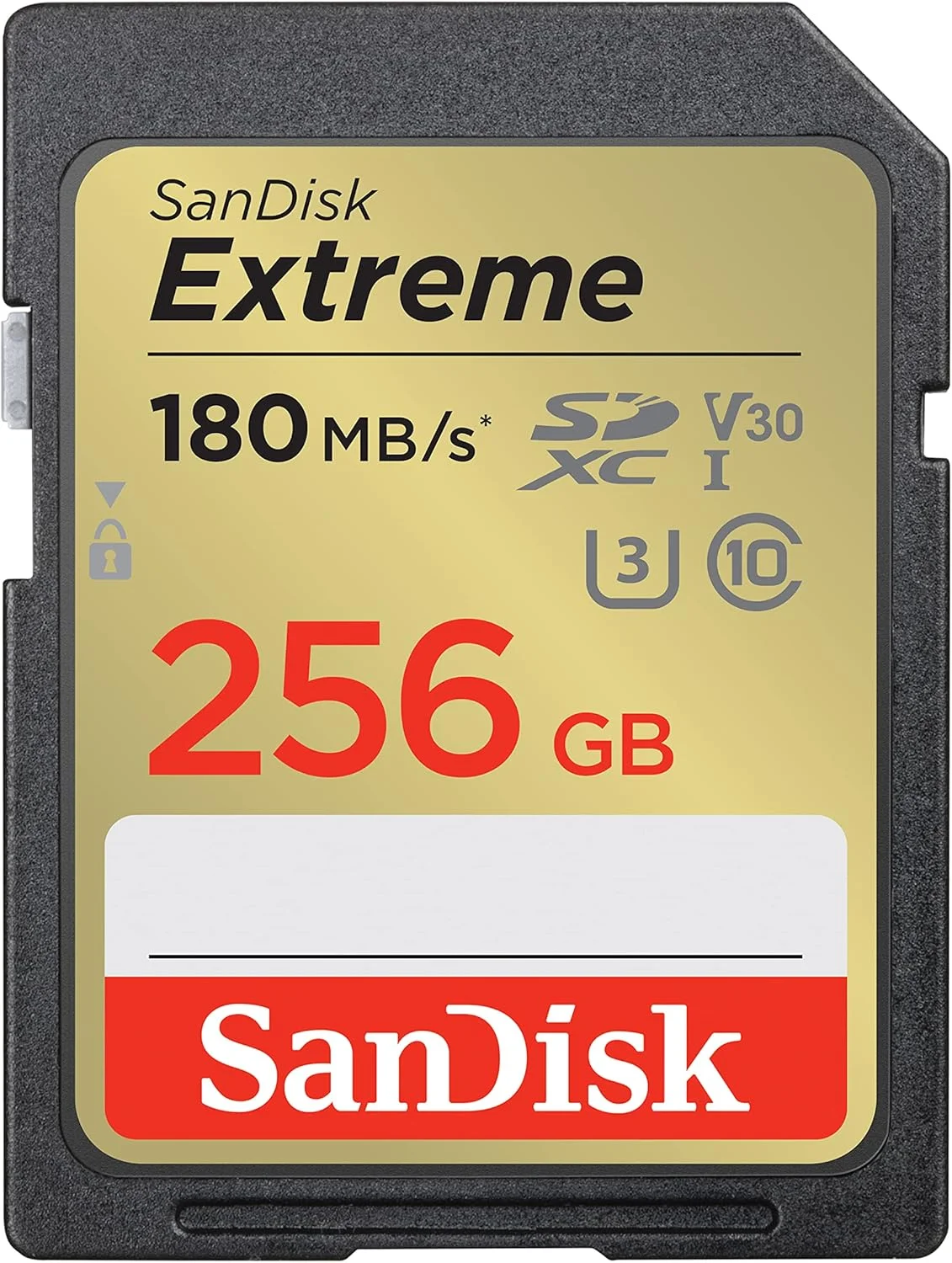 کارت حافظه 256 گیگابایتی SanDisk Extreme SDXC با RescuePro Deluxe، سرعت تا 180 مگابایت بر ثانیه، UHS I، Class 10، U3، V30 SDSDXVV 256G GNCIN، مشکی