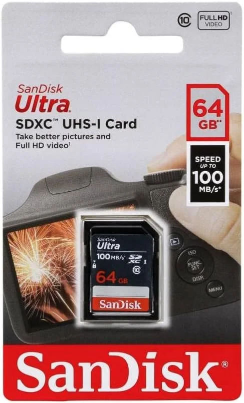 کارت حافظه سن‌دیسک Ultra با ظرفیت 64 گیگابایت SDXC، سرعت تا 100 مگابایت بر ثانیه، کلاس 10، مشکی/خاکستری