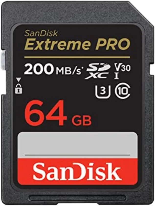 کارت حافظه SanDisk Extreme PRO SDXC با ظرفیت 64 گیگابایت، سرعت تا 200 مگابایت بر ثانیه، UHS I، کلاس 10، U3، V30 مدل SDSDXXU 064G GN4IN، مشکی