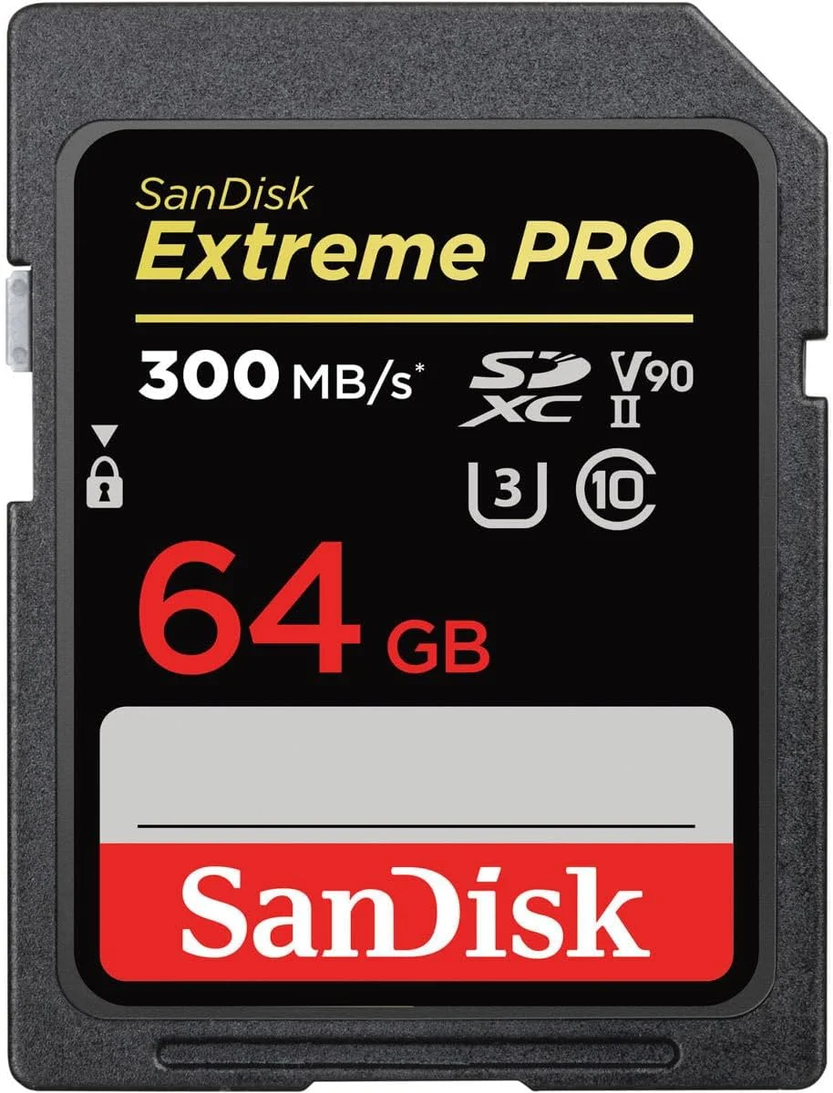 کارت حافظه 64 گیگابایتی SanDisk Extreme PRO SDXC تا 300 مگابایت بر ثانیه، UHS II، Class 10، U3، V90، مشکی، SDSDXDK 064G GN4IN