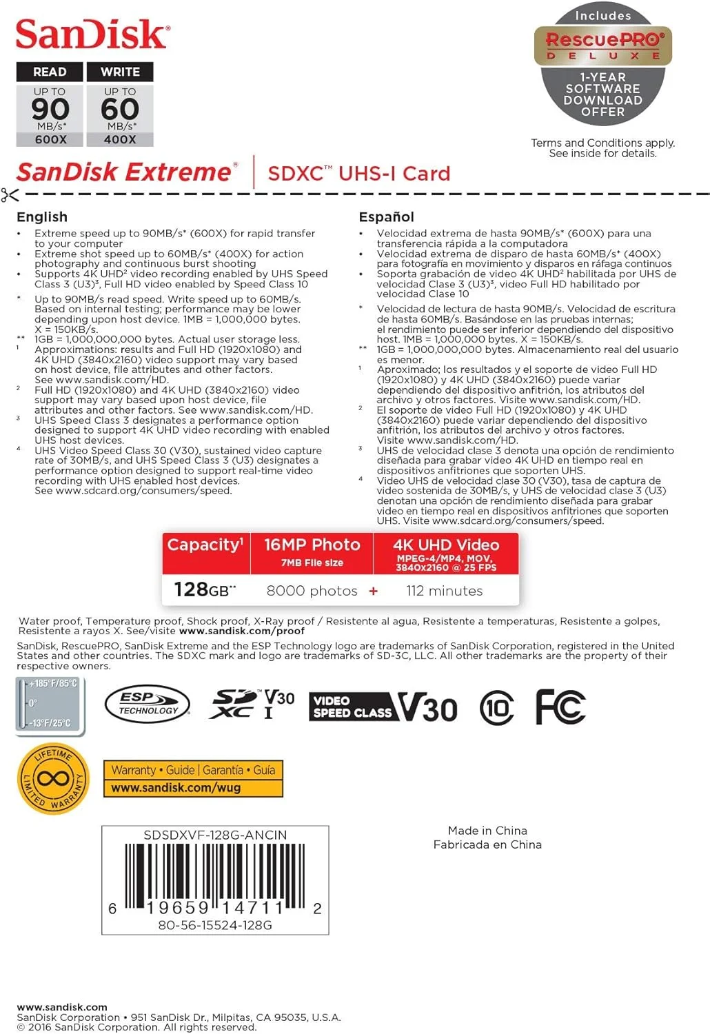 کارت حافظه 128 گیگابایتی Sandisk Extreme SDXC با سرعت انتقال تا 90 مگابایت بر ثانیه، Class 10, U3, V30, FFP (بازسازی شده) کارت حافظه 128 گیگابایتی Sandisk Extreme SDXC با سرعت انتقال تا 90 مگابایت بر ثانیه، Class 10, U3, V30, FFP (بازسازی شده)