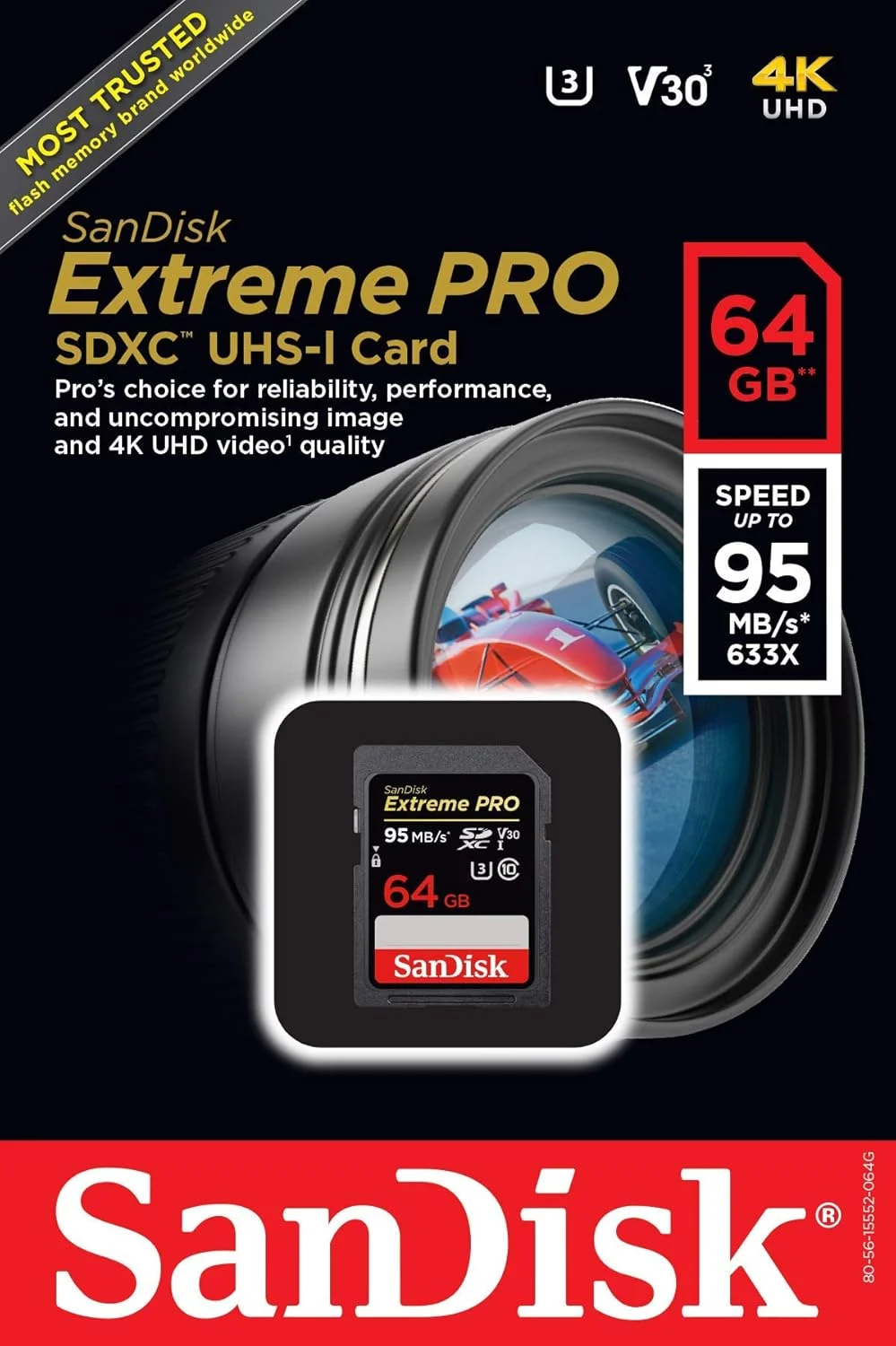 کارت حافظه 64 گیگابایتی Sandisk Extreme Pro SDXC تا 95 مگابایت بر ثانیه، کلاس 10، U3، V30 (بازسازی شده) کارت حافظه 64 گیگابایتی Sandisk Extreme Pro SDXC تا 95 مگابایت بر ثانیه، کلاس 10، U3، V30 (بازسازی شده)