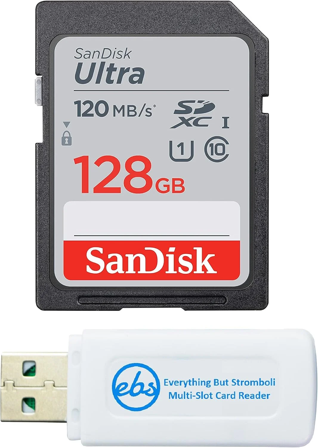 کارت حافظه 12 گیگابایتی SanDisk Ultra SDXC برای دوربین های کامپکت نیکون سازگار با P950, W150, B600, A1000 کلاس 10 (SDSDUNR-128G-GN6IN) به همراه (1) کارت خوان حافظه SD و میکرو Everything But Stromboli