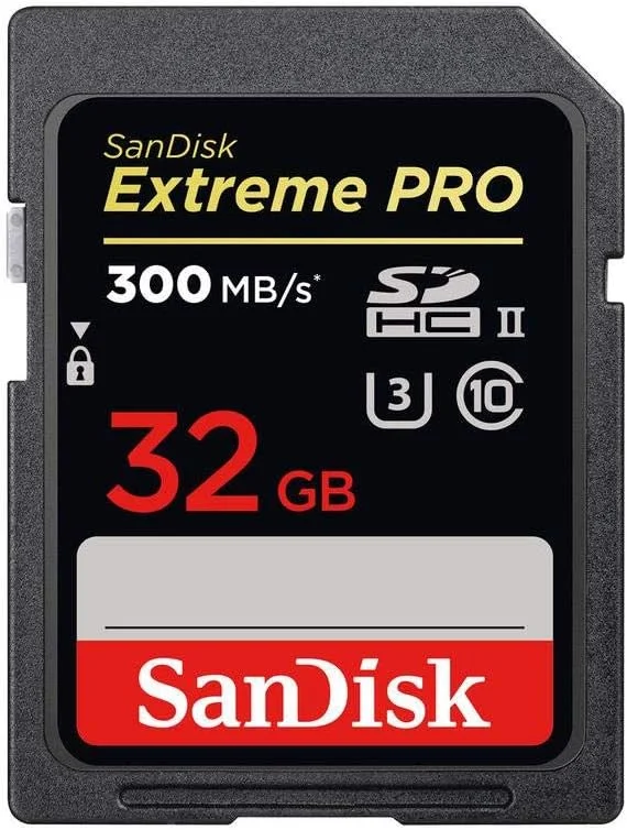 کارت حافظه سن دیسک Extreme Pro SD با ظرفیت 32 گیگابایت UHS-II مناسب دوربین فوجی فیلم سازگار با دوربین های X-T4, X-Pro3 (SDSDXPK-032G-ANCIN) کلاس 10 U3 سرعت 300 مگابایت بر ثانیه به همراه (1) کارت خوان حافظه Everything But Stromboli 3.0 SDHC