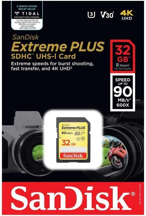 کارت حافظه SDHC سندیسک اکستریم پلاس 32 گیگابایت، بسته دوتایی، تا 90 مگابایت بر ثانیه، کلاس 10، U3، V30 کارت حافظه SDHC سندیسک اکستریم پلاس 32 گیگابایت، بسته دوتایی، تا 90 مگابایت بر ثانیه، کلاس 10، U3، V30