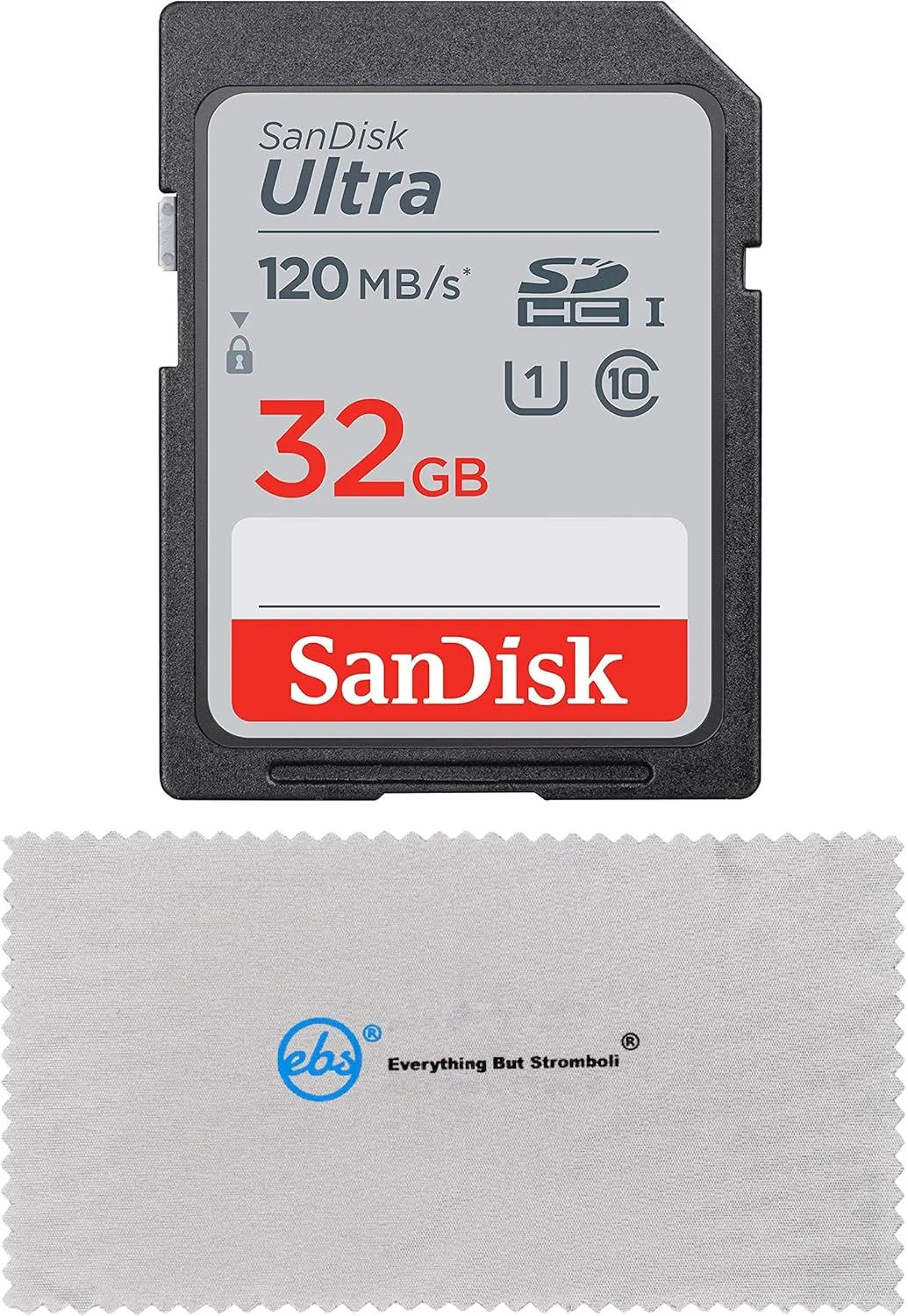 کارت حافظه SanDisk SD Ultra سازگار با دوربین های بدون آینه Canon EOS M200, M100, M50, M5, M6 به همراه دستمال میکروفیبر Everything But Stromboli