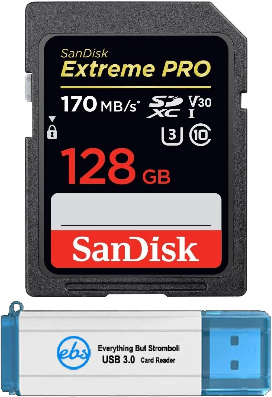 کارت حافظه 128 گیگابایتی SanDisk Extreme Pro SD مناسب دوربین فیلمبرداری ولاگ، سازگار با Sony ZV-1 (DC-ZV-1) (SDSDXXY-128G-GN4IN) به همراه (1) کارت خوان Everything But Stromboli 3.0
