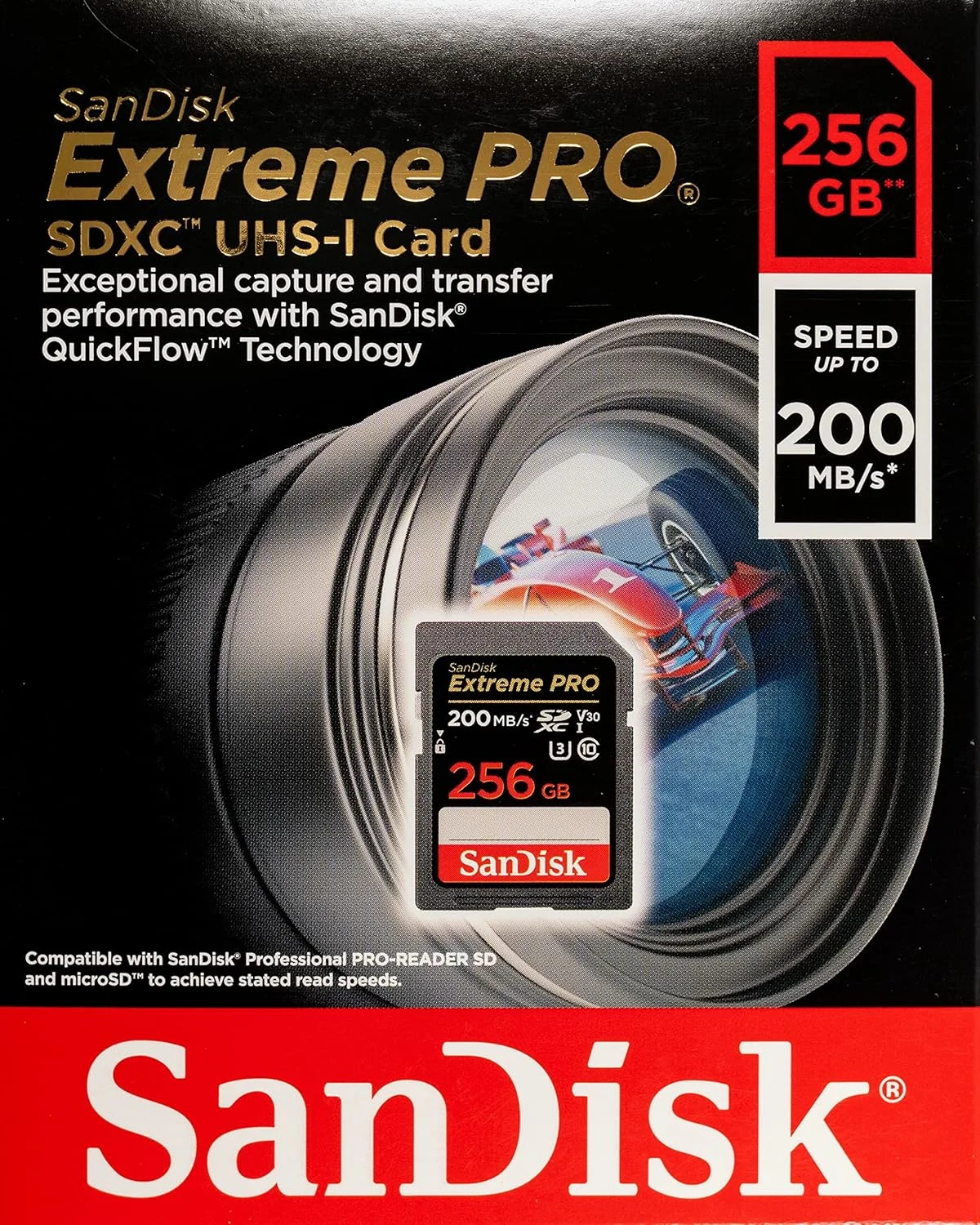 کارت حافظه 256 گیگابایتی SanDisk Extreme Pro SD مناسب دوربین فیلمبرداری وبلاگی سازگار با Sony ZV-1 (DC-ZV-1) (SDSDXXY-256G-GN4IN) به همراه (1) کارت خوان Everything But Stromboli 3.0