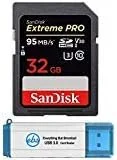 کارت حافظه 32 گیگابایتی SanDisk SDHC SD Extreme Pro سازگار با دوربین های دیجیتال DSLR نیکون D3500، D7500، D5600 4K V30 U3 (SDSDXXG-032G-GN4IN) به همراه (1) کارت خوان Stromboli 3.0 SD/Micro