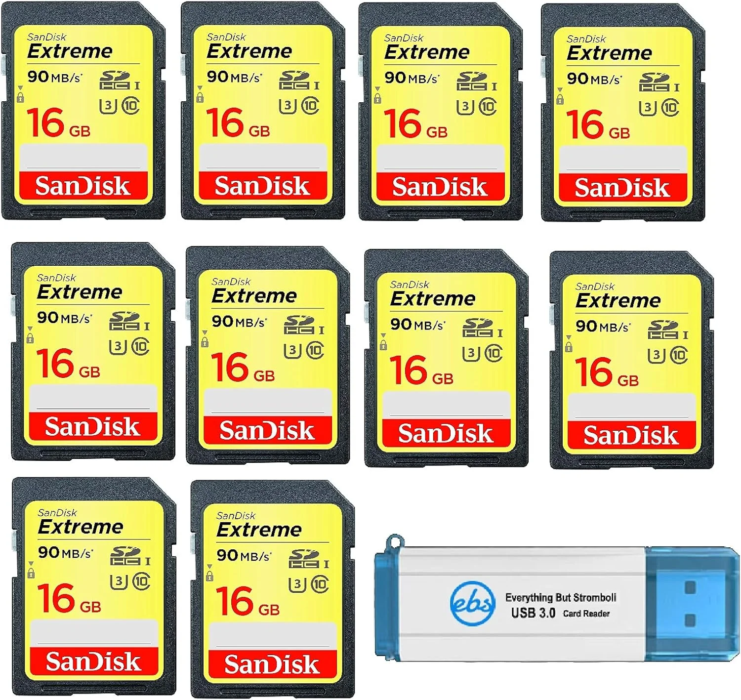 کارت حافظه 16 گیگابایتی SanDisk Extreme (بسته 10 عددی) کلاس سرعت 10 UHS-1 U3 C10 4K HD16G SDHC برای دوربین دیجیتال سازگار، کامپیوتر، دوربین های تریل