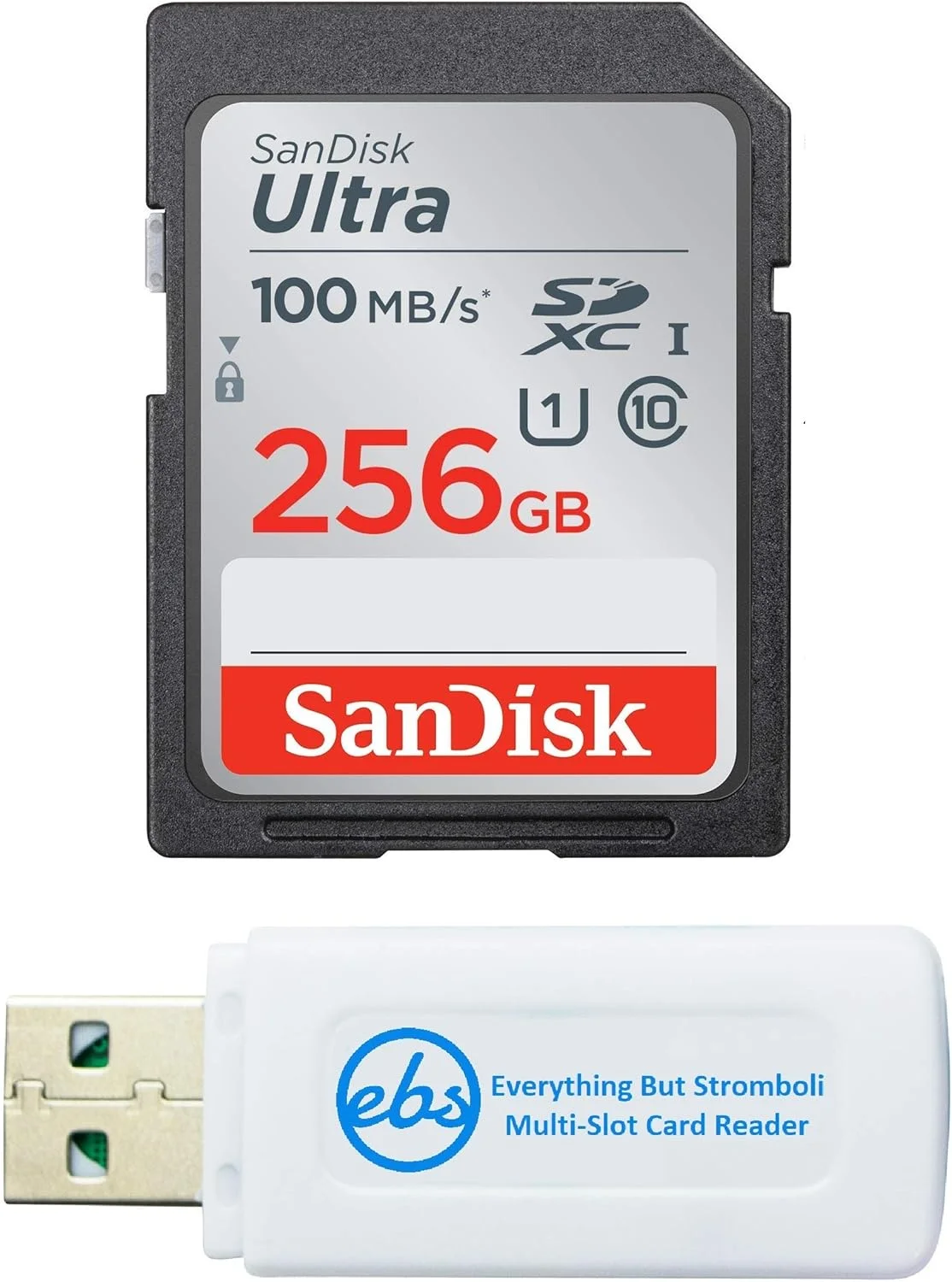 کارت حافظه 256 گیگابایتی SanDisk Ultra SD برای دوربین فوجی فیلم سازگار با X-S10, X-T4, X-T200, X-A7, X-T100 کلاس 10 UHS-I (SDSDUNR-256G-GN6IN) همراه با کارت خوان Micro & SDXC Everything But Stromboli