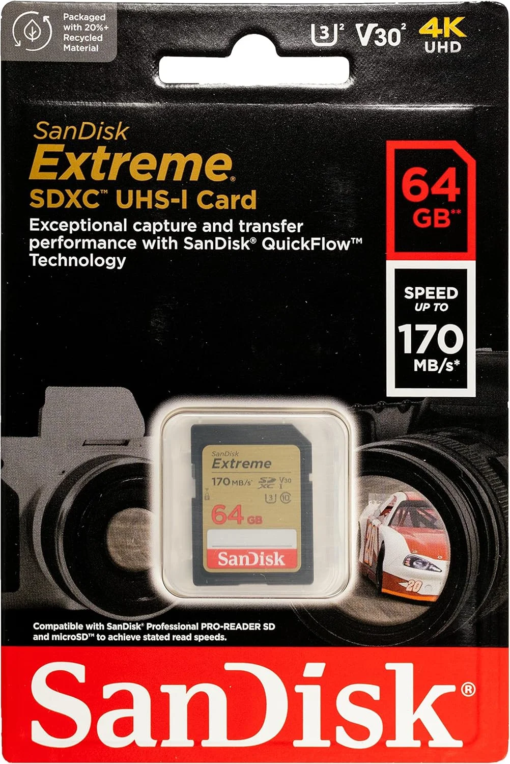 کارت حافظه اکستریم 64 گیگابایتی SDXC SD سندیسک (SDSDXV6-064G-GNCIN) سازگار با دوربین دیجیتال کانن PowerShot G7 X Mark III, G5 X Mark II به همراه کارت خوان Everything But Stromboli (TM)