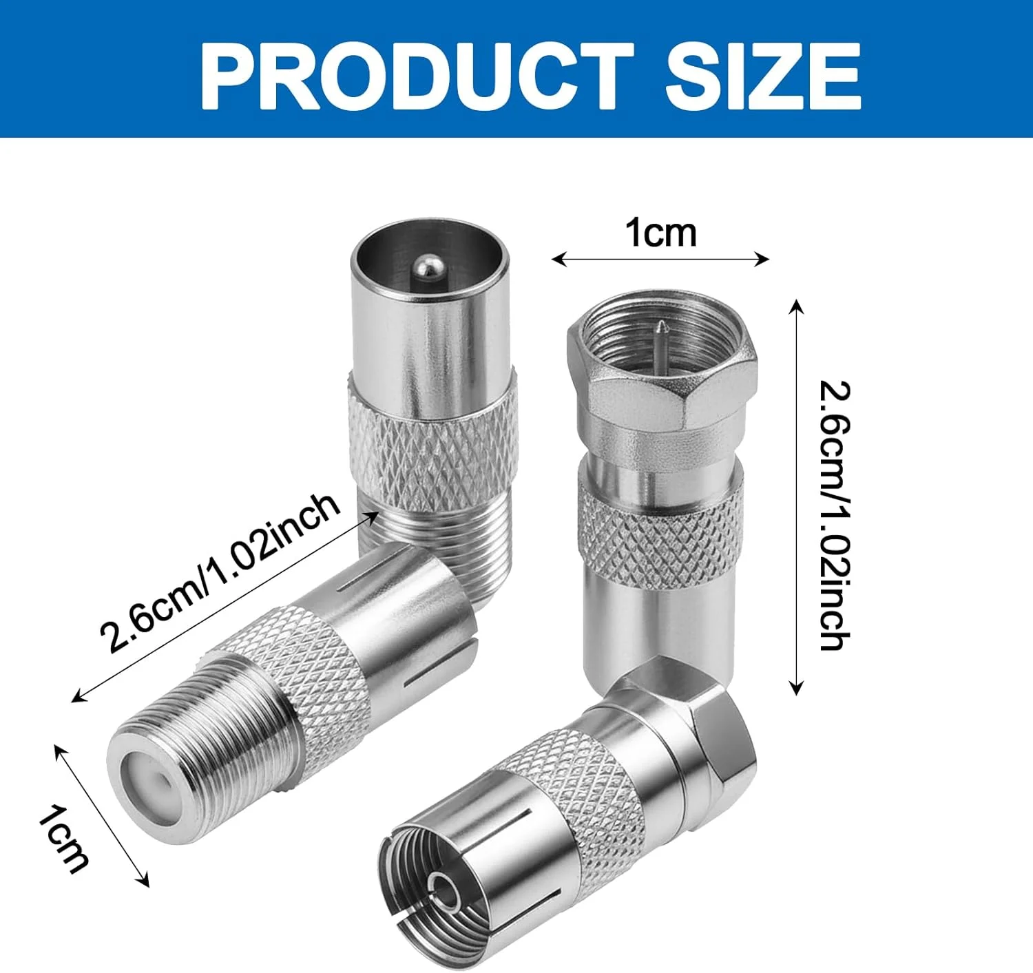 کیت آداپتور 4 عددی نوع F به کواکسیال برای ماهواره، آنتن، کابل های هوایی، سازگار با تلویزیون، روتر، مودم، گیرنده ماهواره، تجهیزات صوتی/تصویری کیت آداپتور 4 عددی نوع F به کواکسیال برای ماهواره، آنتن، کابل های هوایی، سازگار با تلویزیون، روتر، مودم، گیرنده ماهواره، تجهیزات صوتی/تصویری