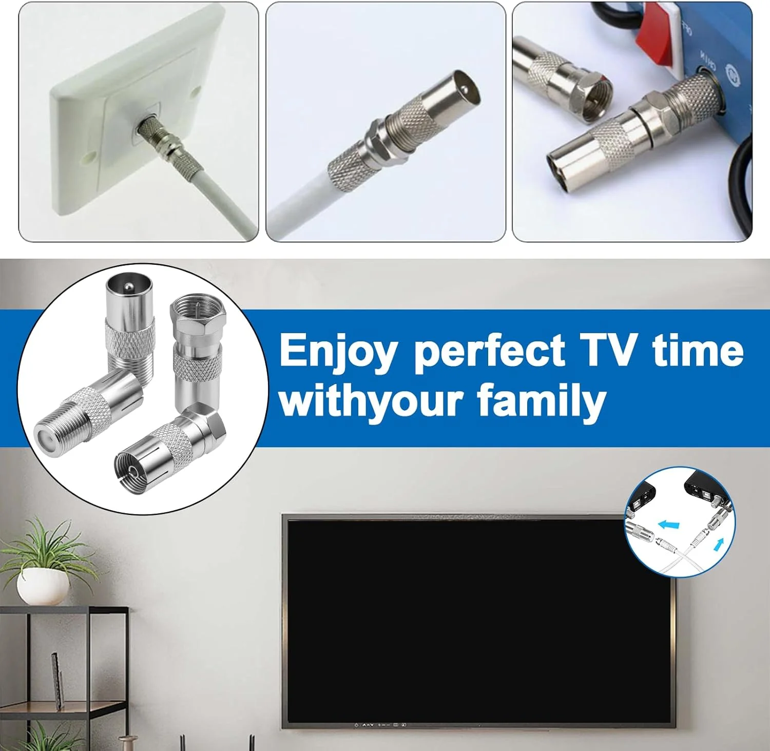 کیت آداپتور 4 عددی نوع F به کواکسیال برای ماهواره، آنتن، کابل های هوایی، سازگار با تلویزیون، روتر، مودم، گیرنده ماهواره، تجهیزات صوتی/تصویری کیت آداپتور 4 عددی نوع F به کواکسیال برای ماهواره، آنتن، کابل های هوایی، سازگار با تلویزیون، روتر، مودم، گیرنده ماهواره، تجهیزات صوتی/تصویری