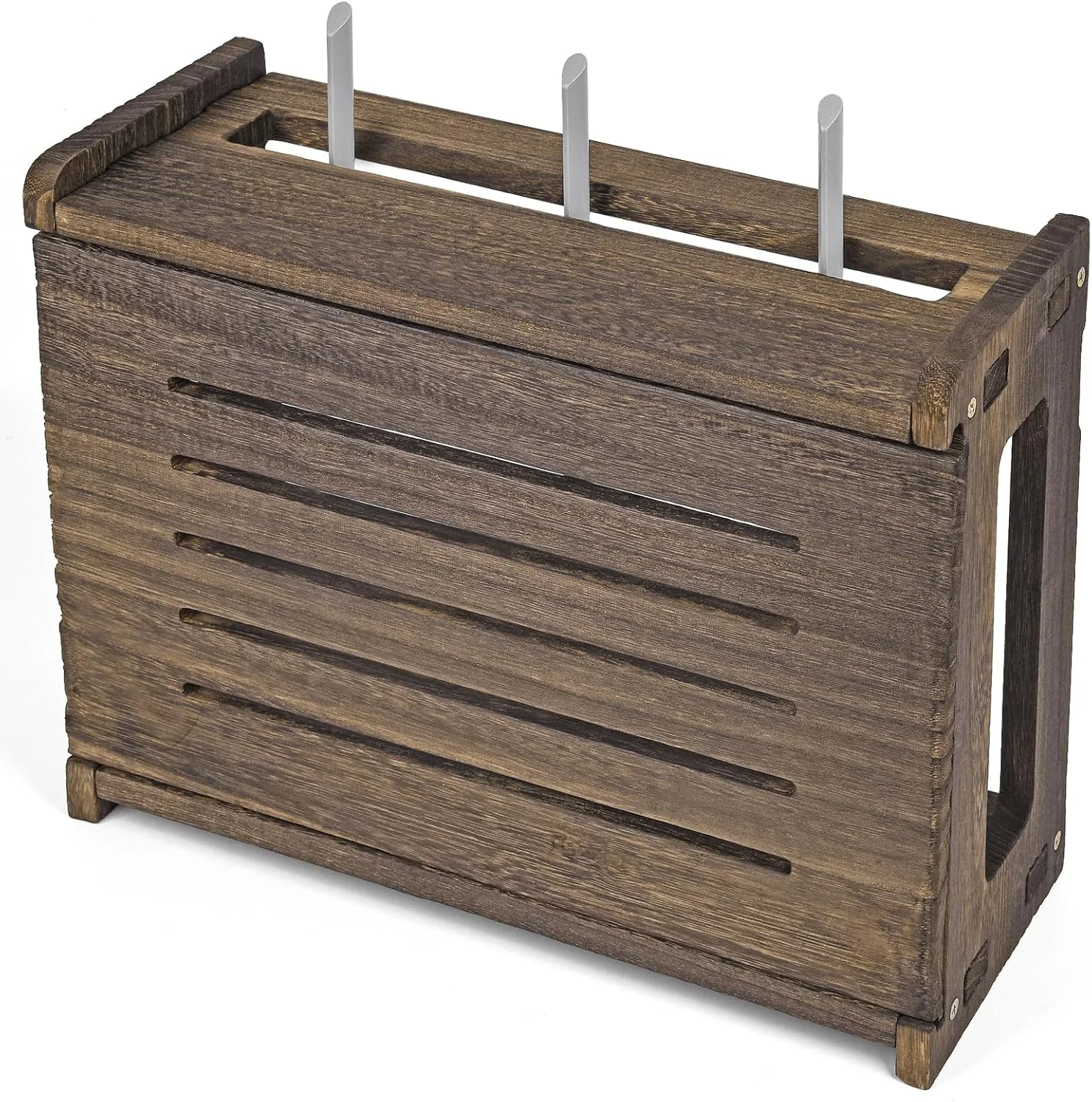 قفسه روتر چوبی BEARUT، جعبه ذخیره سازی روتر وای فای، نوار برق مودم، قفسه مخفی کننده مدیریت کابل، نصب دیواری یکپارچهسازی با سیستمعامل، نیاز به مونتاژ، 37.8 * 24.9 * 13.7 سانتی متر (طول * ارتفاع * عرض)