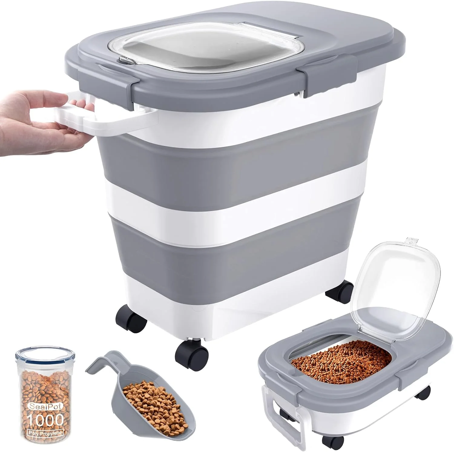 ظرف نگهداری غذای سگ DDMOMMY با ظرفیت ۱۰-۱۱ کیلوگرم، ظرف غذای سگ تاشو با درب، چرخ، دسته، ظرف بزرگ نگهداری غذای حیوانات خانگی به همراه پیمانه، ظرف کوچک غذا برای سگ و گربه ظرف نگهداری غذای سگ DDMOMMY با ظرفیت ۱۰-۱۱ کیلوگرم، ظرف غذای سگ تاشو با درب، چرخ، دسته، ظرف بزرگ نگهداری غذای حیوانات خانگی به همراه پیمانه، ظرف کوچک غذا برای سگ و گربه