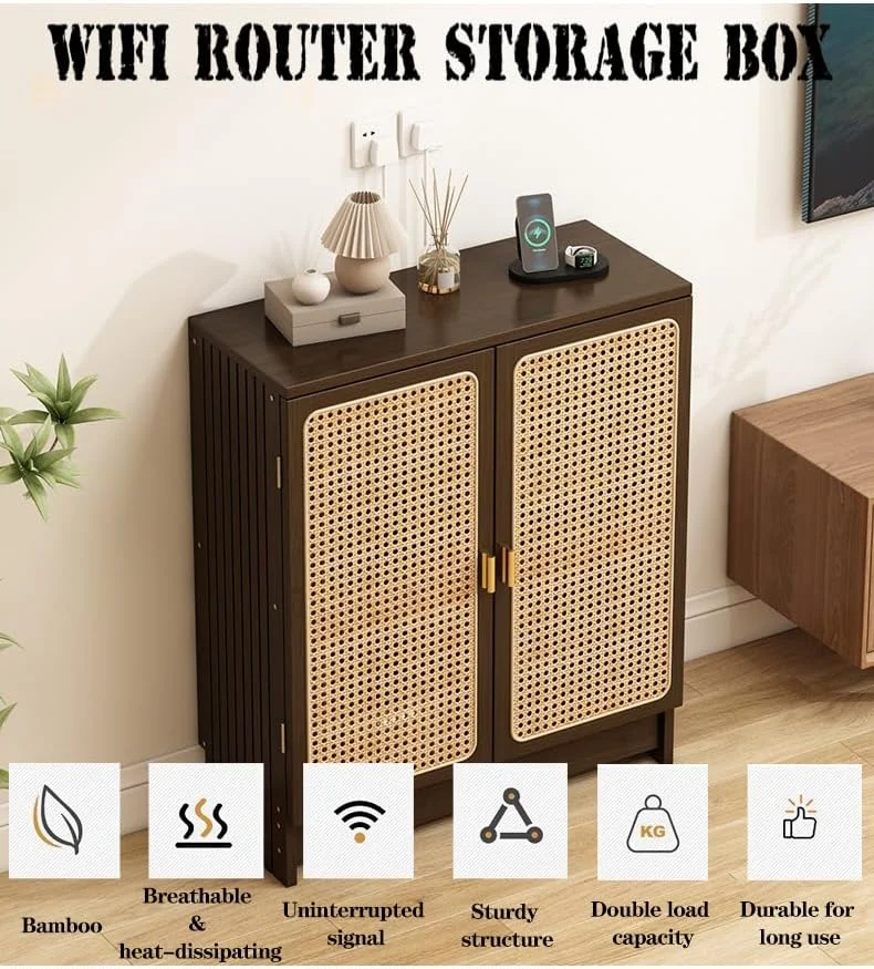 کابینت ذخیره سازی روتر بی سیم GODNOEI، 70x50x25 سانتی متر، سازمان دهنده بزرگ 2 طبقه با قفسه قابل تنظیم، پایه روتر مودم WiFi چوبی محکم برای دفتر/اتاق نشیمن، مونتاژ آسان کابینت ذخیره سازی روتر بی سیم GODNOEI، 70x50x25 سانتی متر، سازمان دهنده بزرگ 2 طبقه با قفسه قابل تنظیم، پایه روتر مودم WiFi چوبی محکم برای دفتر/اتاق نشیمن، مونتاژ آسان