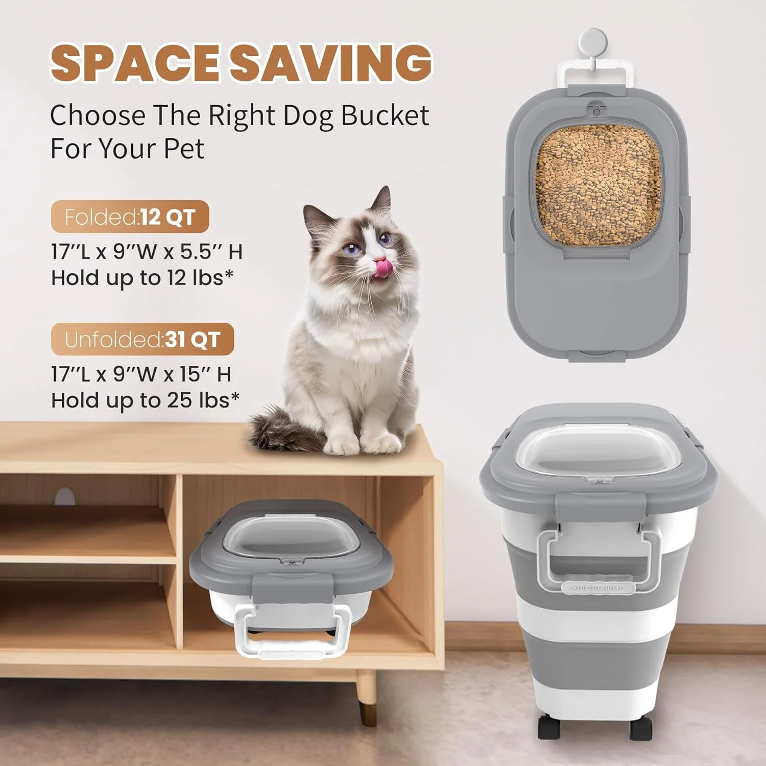 ظرف نگهداری غذای سگ DDMOMMY با ظرفیت ۱۰-۱۱ کیلوگرم، ظرف غذای سگ تاشو با درب، چرخ، دسته، ظرف بزرگ نگهداری غذای حیوانات خانگی به همراه پیمانه، ظرف کوچک غذا برای سگ و گربه ظرف نگهداری غذای سگ DDMOMMY با ظرفیت ۱۰-۱۱ کیلوگرم، ظرف غذای سگ تاشو با درب، چرخ، دسته، ظرف بزرگ نگهداری غذای حیوانات خانگی به همراه پیمانه، ظرف کوچک غذا برای سگ و گربه