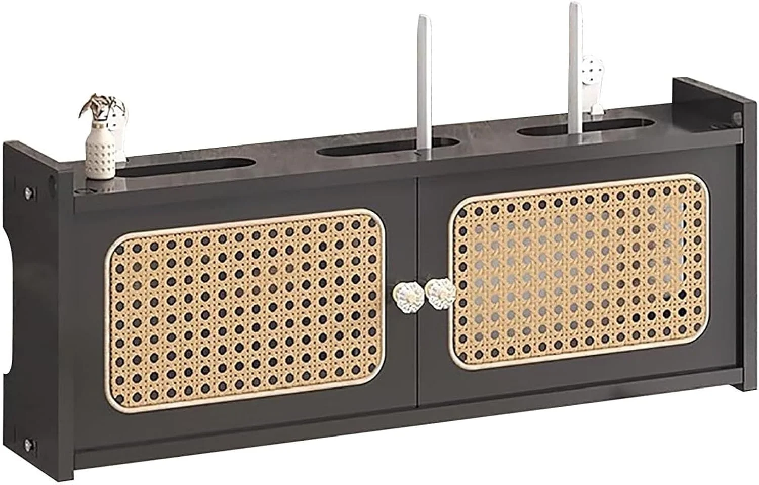 باکس ذخیره سازی روتر وای فای حصیری HOLGVE، قفسه روتر چوبی دیواری، مخفی کننده باکس وای فای، قفسه مودم سرگرمی، برای دفتر و خانه (طبیعی، 23.62x4.3 اینچ)