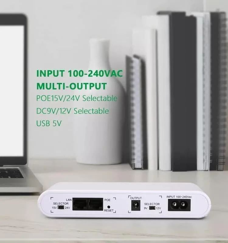 منبع تغذیه بدون وقفه DC POE-432P با باتری پشتیبان داخلی 10000mAh برای وای فای، مودم روتر، دوربین مدار بسته، با توان خروجی 17W، خروجی USB 5V 1A، DC 9V/12V/1A، 15V/24V 0.6A - سفید منبع تغذیه بدون وقفه DC POE-432P با باتری پشتیبان داخلی 10000mAh برای وای فای، مودم روتر، دوربین مدار بسته، با توان خروجی 17W، خروجی USB 5V 1A، DC 9V/12V/1A، 15V/24V 0.6A - سفید