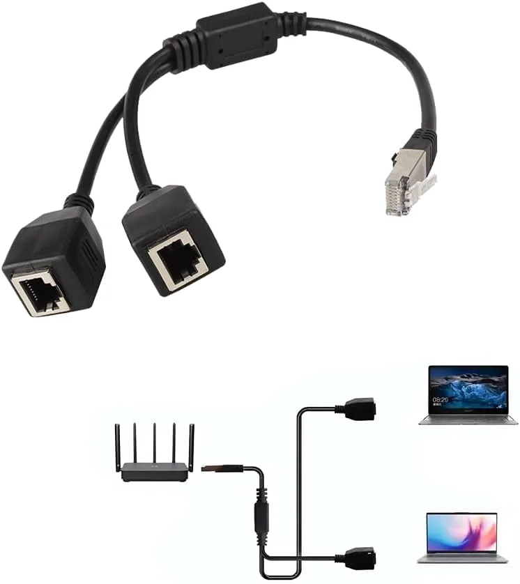 کابل اسپلیتر اترنت FDTY، آداپتور شبکه RJ45 1 به 2، سازگار با کابل های LAN Cat5/Cat5e/Cat6/Cat7، سازگار با روترها/تلویزیون ها/ستاپ باکس، 1 عدد