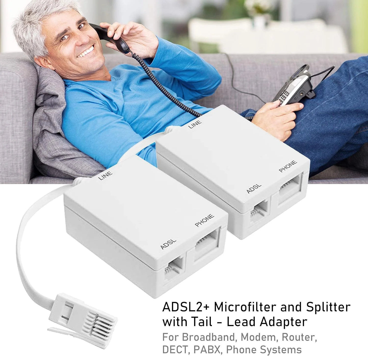 آداپتور میکروفیلتر و اسپلیتر ADSL Dynamode برای پهنای باند، مودم، روتر، DECT، PABX، سیستم های تلفن، خانه و محل کار، نصب آسان آداپتور میکروفیلتر و اسپلیتر ADSL Dynamode برای پهنای باند، مودم، روتر، DECT، PABX، سیستم های تلفن، خانه و محل کار، نصب آسان