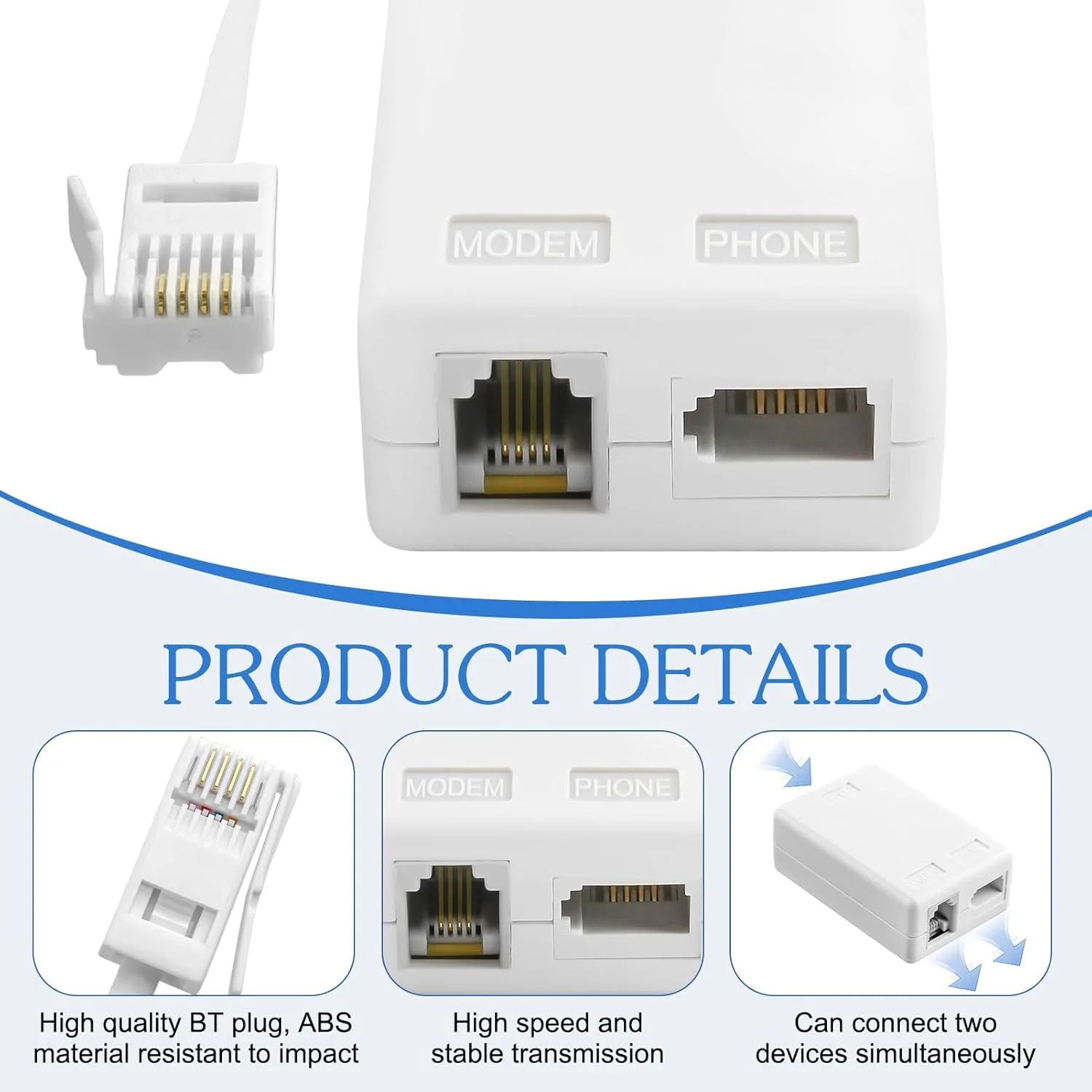 اسپلیتر میکروفیلتر اینترنت پهن باند ADSL RJ11، سوکت BT، پشتیبانی از مودم روتر تلفن ثابت، سوکت ADSL برای مودم های پهن باند برای اتصال وای فای، تلفن ثابت، مودم، روتر برای Sky BT اسپلیتر میکروفیلتر اینترنت پهن باند ADSL RJ11، سوکت BT، پشتیبانی از مودم روتر تلفن ثابت، سوکت ADSL برای مودم های پهن باند برای اتصال وای فای، تلفن ثابت، مودم، روتر برای Sky BT