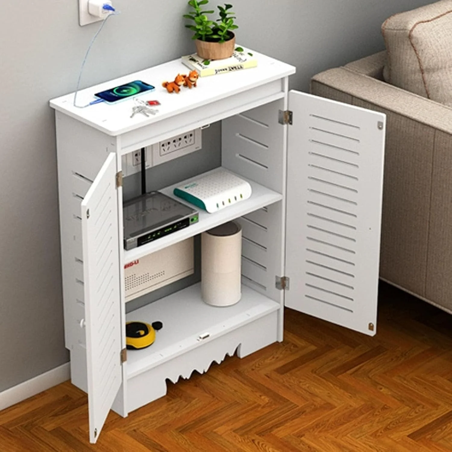 کابینت ذخیره سازی روتر وای فای، جعبه ذخیره سازی روتر ایستاده، سازمان دهنده مخفی کننده سیم و کابل، قفسه مودم روتر (90 * 80 * 30 سانتی متر)