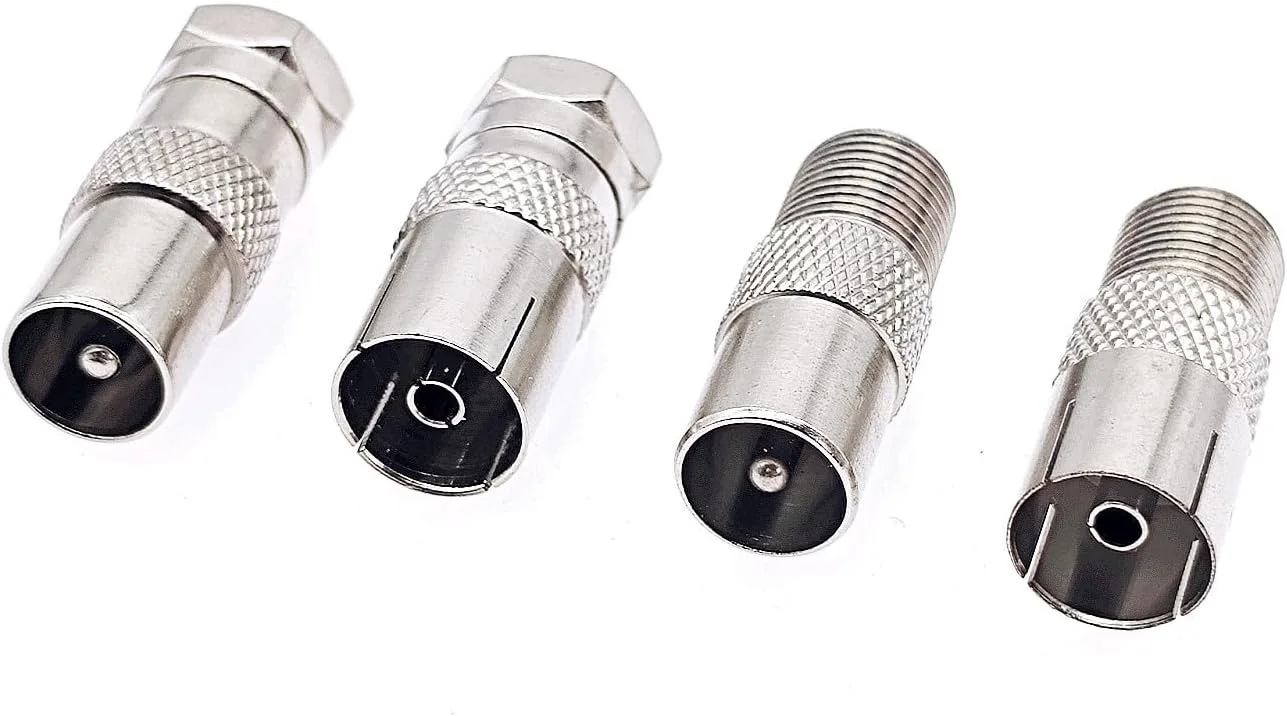 JZK 4 عدد آداپتور هوایی، کیت آداپتور کواکسیال نر/ماده نوع F به نر/ماده PAL TV برای گیرنده ماهواره، آنتن، کابل هوایی، روتر، مودم، تجهیزات صوتی/تصویری