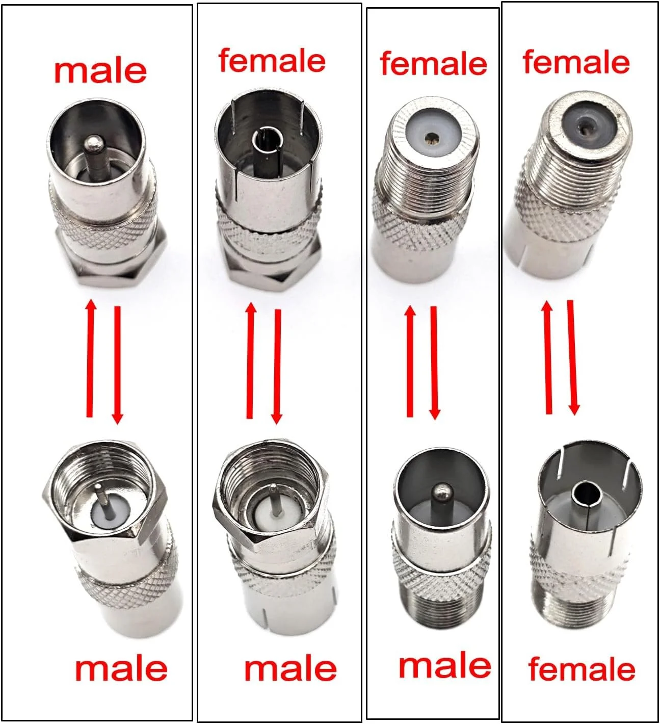 JZK 4 عدد آداپتور هوایی، کیت آداپتور کواکسیال نر/ماده نوع F به نر/ماده PAL TV برای گیرنده ماهواره، آنتن، کابل هوایی، روتر، مودم، تجهیزات صوتی/تصویری JZK 4 عدد آداپتور هوایی، کیت آداپتور کواکسیال نر/ماده نوع F به نر/ماده PAL TV برای گیرنده ماهواره، آنتن، کابل هوایی، روتر، مودم، تجهیزات صوتی/تصویری