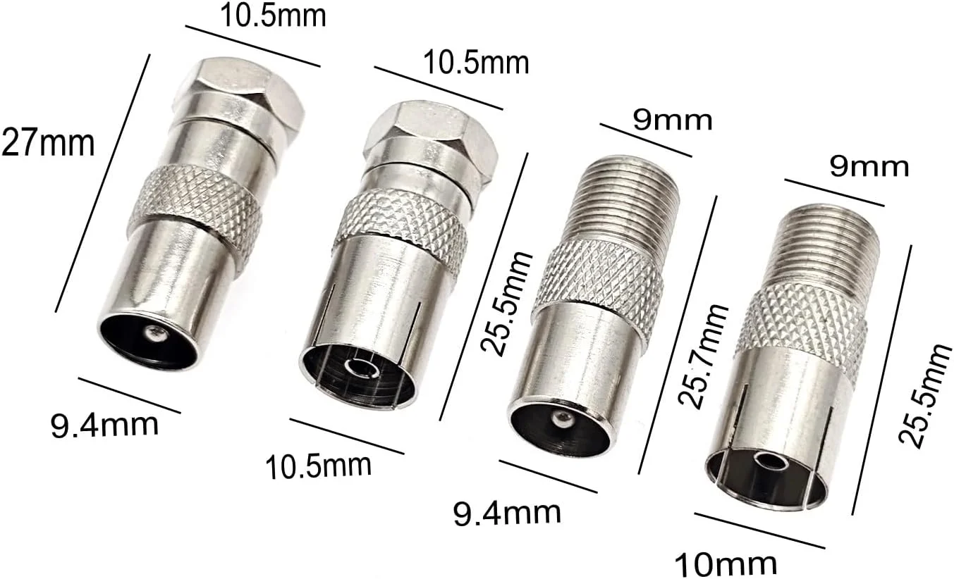 JZK 4 عدد آداپتور هوایی، کیت آداپتور کواکسیال نر/ماده نوع F به نر/ماده PAL TV برای گیرنده ماهواره، آنتن، کابل هوایی، روتر، مودم، تجهیزات صوتی/تصویری JZK 4 عدد آداپتور هوایی، کیت آداپتور کواکسیال نر/ماده نوع F به نر/ماده PAL TV برای گیرنده ماهواره، آنتن، کابل هوایی، روتر، مودم، تجهیزات صوتی/تصویری