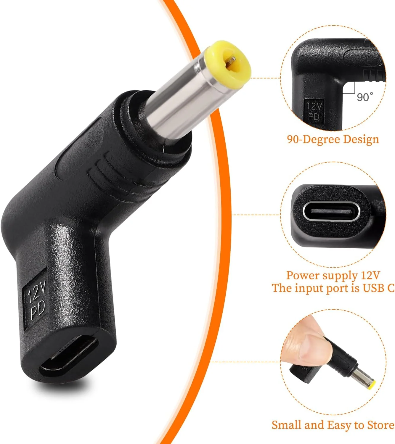 آداپتور USB C به DC 12V، آداپتور مادگی USB 3.1 Type C به USB-C به نری DC 5.5x2.5 میلیمتری با زاویه 90 درجه، برای روترها، مودمهای نوری، تجهیزات مانیتورینگ آداپتور USB C به DC 12V، آداپتور مادگی USB 3.1 Type C به USB-C به نری DC 5.5x2.5 میلیمتری با زاویه 90 درجه، برای روترها، مودمهای نوری، تجهیزات مانیتورینگ