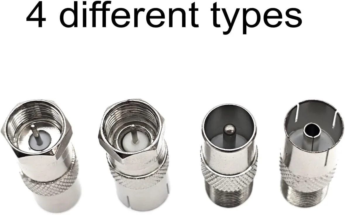 JZK 4 عدد آداپتور هوایی، کیت آداپتور کواکسیال نر/ماده نوع F به نر/ماده PAL TV برای گیرنده ماهواره، آنتن، کابل هوایی، روتر، مودم، تجهیزات صوتی/تصویری JZK 4 عدد آداپتور هوایی، کیت آداپتور کواکسیال نر/ماده نوع F به نر/ماده PAL TV برای گیرنده ماهواره، آنتن، کابل هوایی، روتر، مودم، تجهیزات صوتی/تصویری